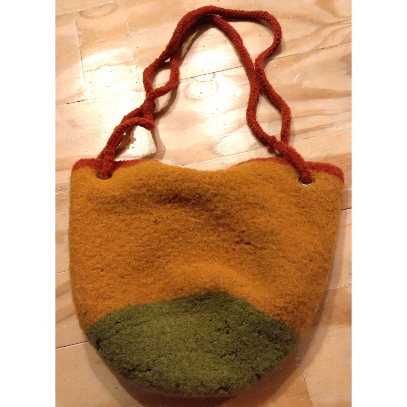 The Unbranded Brand Wool Bucket Handbag Double Straps Outside Pocket Orange Size ONE SIZE - 5 Thumbnail