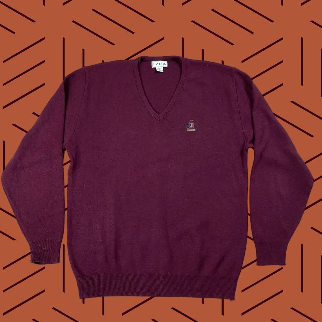 Izod VINTAGE IZOD Sweater V-Neck Pullover Mens XL Wine Preppy Classic Knit Size US XL / EU 56 / 4 - 1 Thumbnail