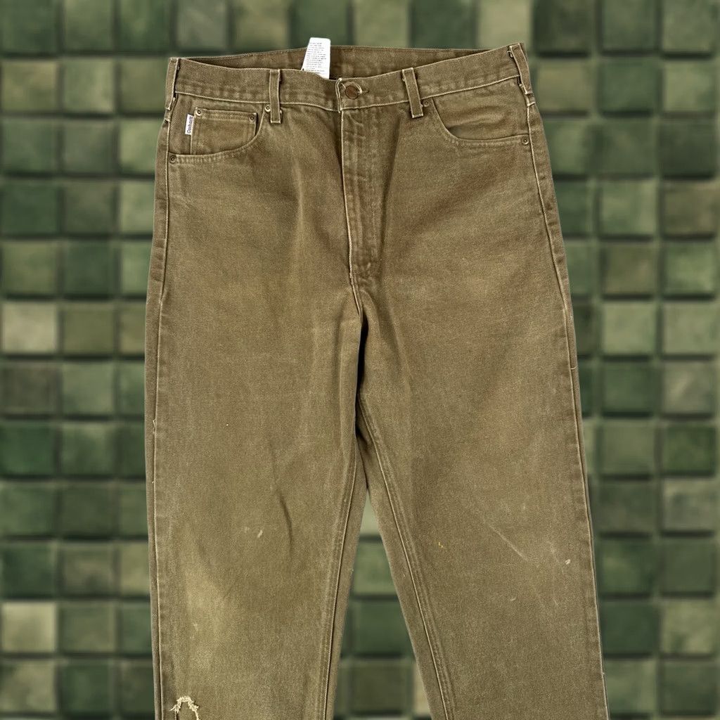Carhartt VINTAGE Carhartt B161 BRK Canvas Work Pants Olive Brown 38x36 Jeans Workwear Mens Olive Brown Cotton Denim 36in Inseam Distressed 90s? (adjusted) Size US 36 / EU 52 - 1 Thumbnail