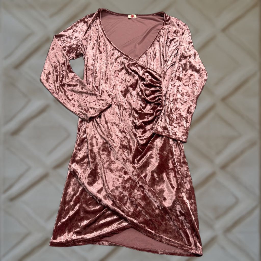 Velvet Womens Velvet Ruched Wrapped Midi Dress 3XL Pink Mauve Long Sleeve Party Dress Size XXL / US 16-18 / IT 52-54 - 1 Thumbnail