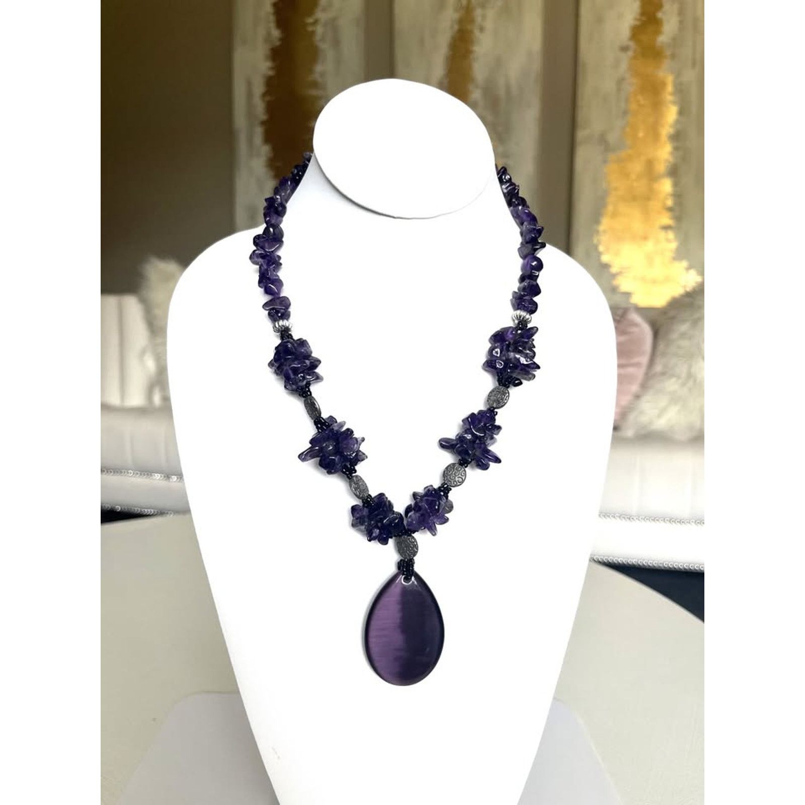 Other Amethyst Necklace with Purple Glass Pendant and Toggle Clasp Size ONE SIZE - 1 Thumbnail