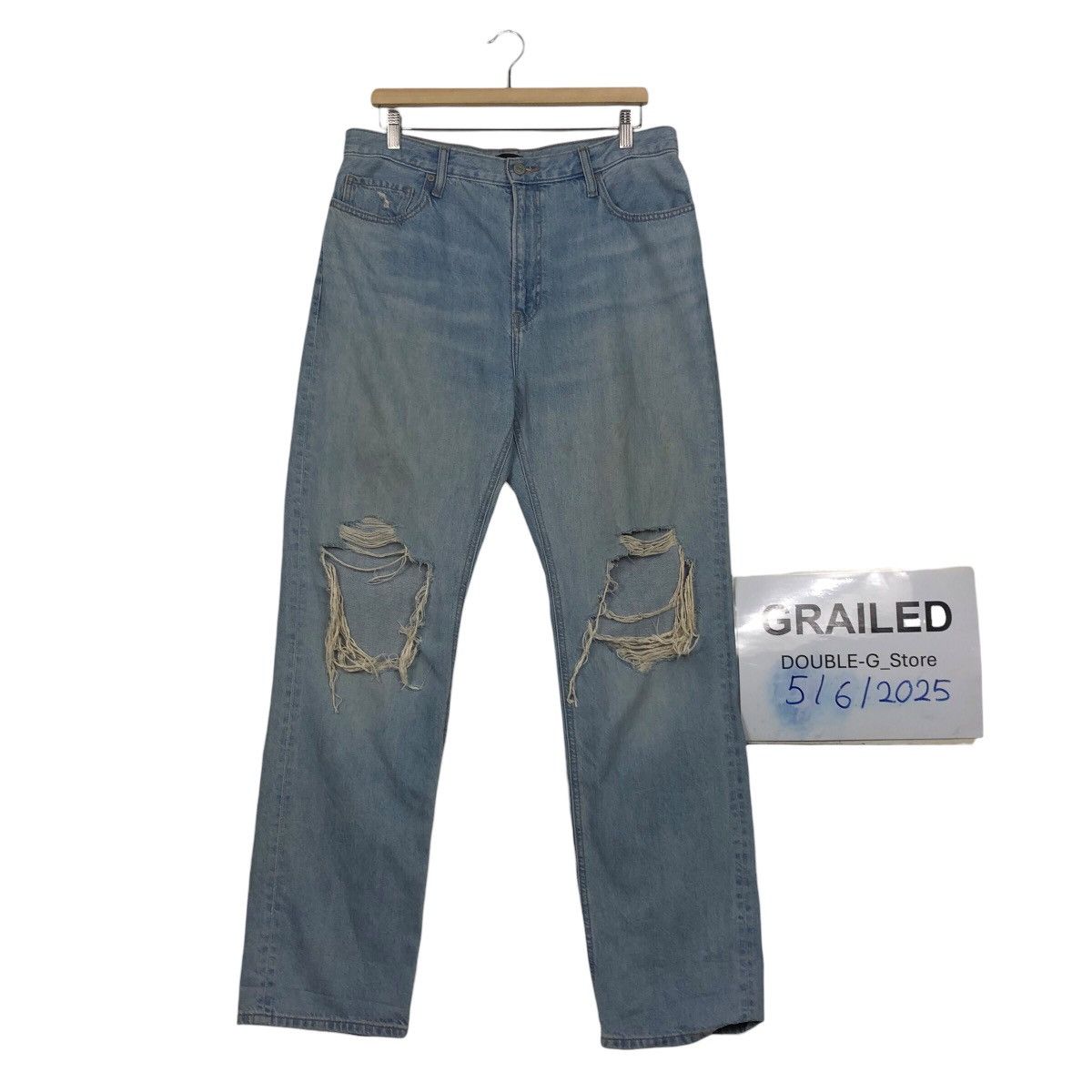 Japanese Brand Distressed Ripped Blue Jeans High Rise Straight Leg Uniqlo Size US 34 / EU 50 - 1 Thumbnail