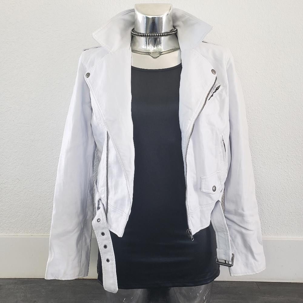 Guess White Classic Motorcycle Crop Jacket w/Belt Size S / US 4 / IT 40 - 2 Thumbnail