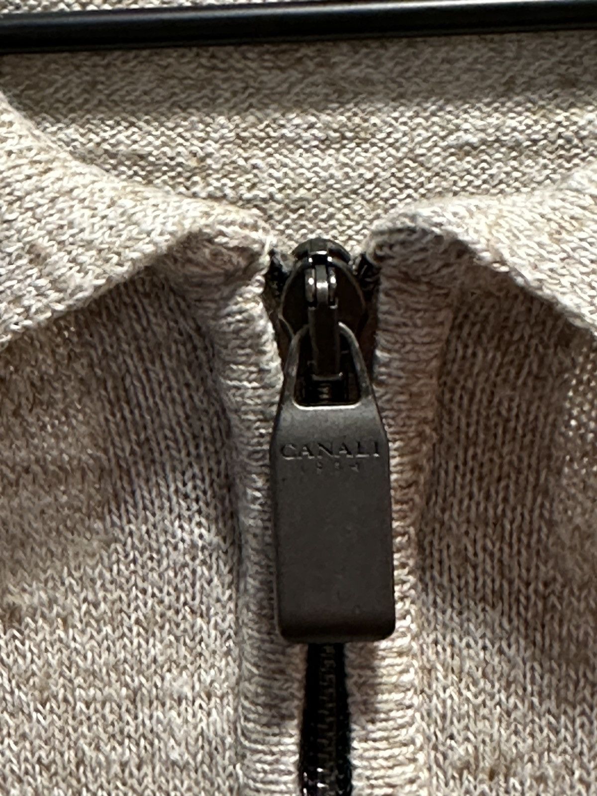 Canali Canali Beige Marl Knit Zip Polo Made in Italy Size US M / EU 48-50 / 2 - 4 Thumbnail
