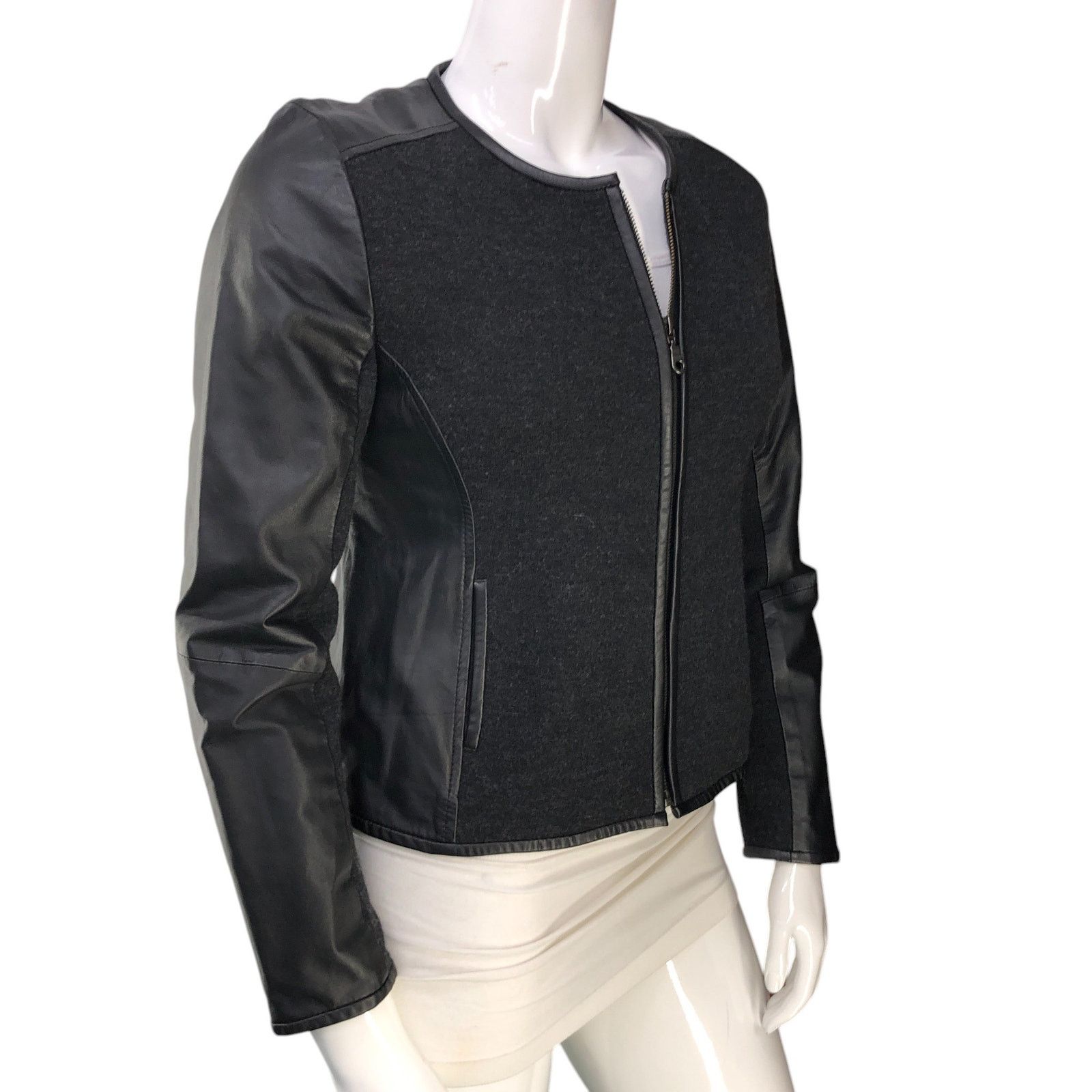 Eileen Fisher Eileen Fisher Size M Jacket Collarless Wool Leather Panel Size M / US 6-8 / IT 42-44 - 10 Thumbnail