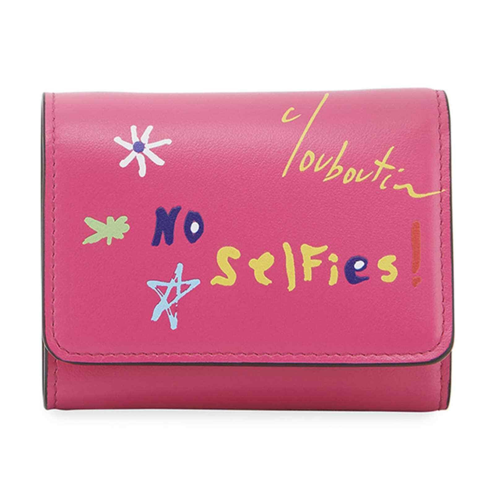 Christian Louboutin Leather Script Zip Button Zipper Wallet