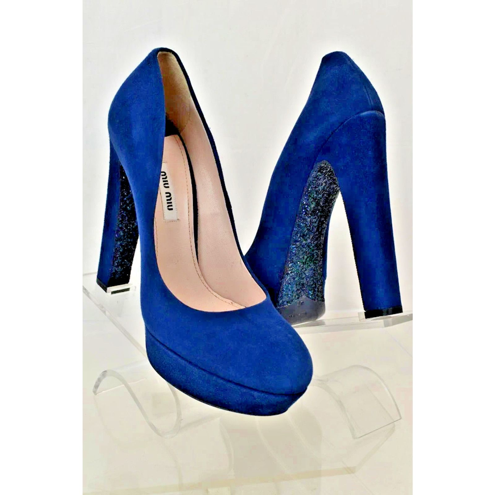 Miu Miu NIB MIU MIU PRADA BLUE SUEDE 5IP266 PLATFORM PUMPS 41 ITALY Size US 11 / IT 41 - 3 Thumbnail