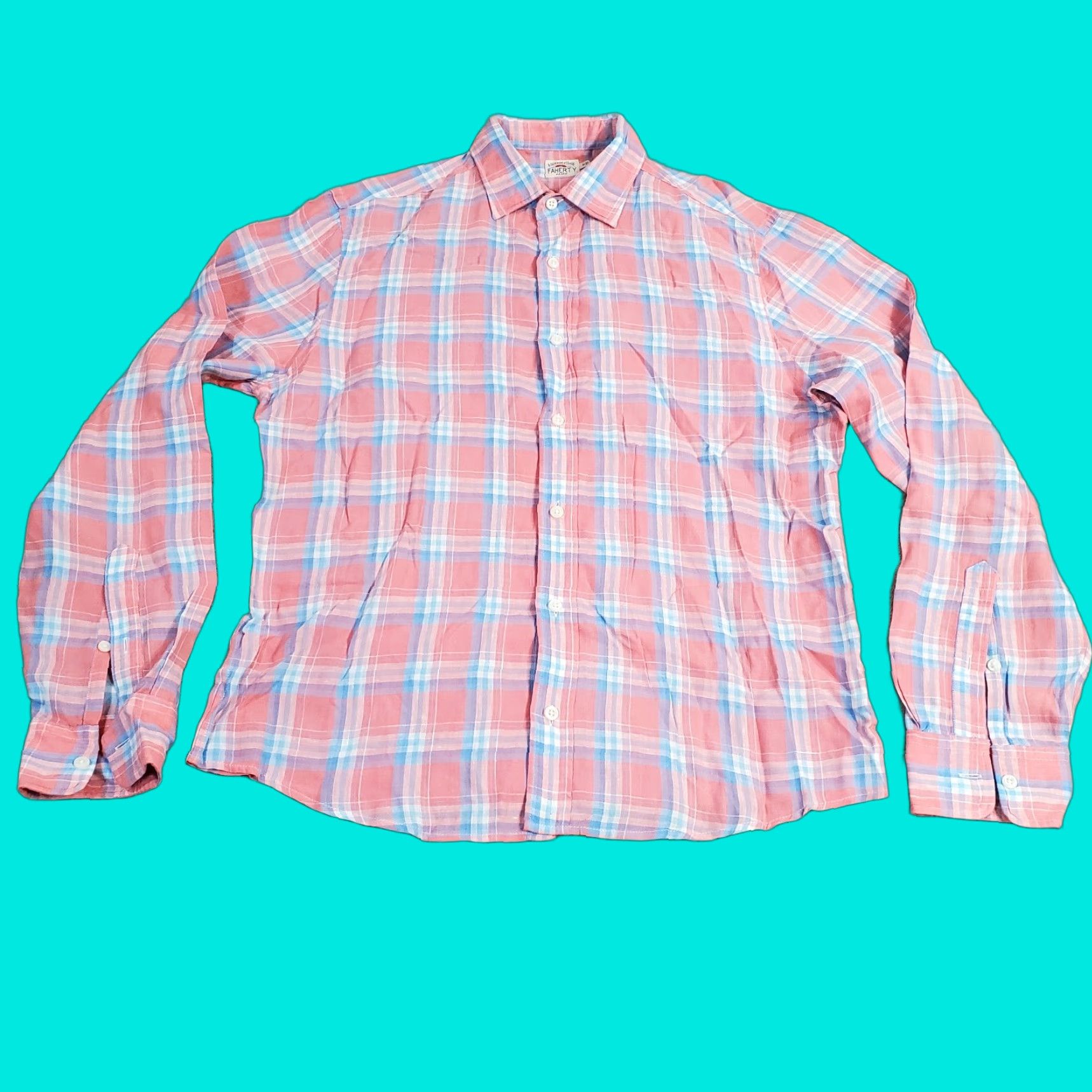 Faherty Faherty Shirt Mens M Pink Linen Button-Up Long Sleeve Collared Plaid Pattern Casual Outdoor Vintage No Size US M / EU 48-50 / 2 - 1 Thumbnail