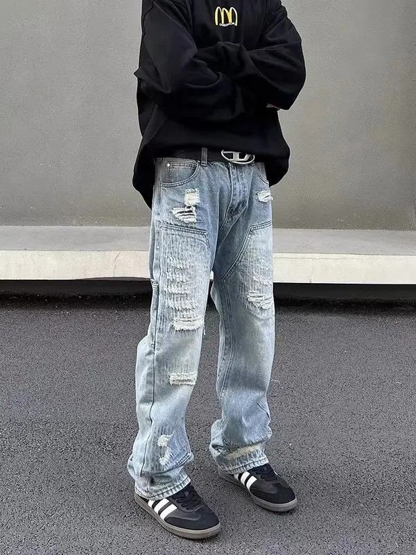 Japanese Brand Street Hip Hop Washed Ripped Wide Leg Jeans Size US 34 / EU 50 - 5 Thumbnail