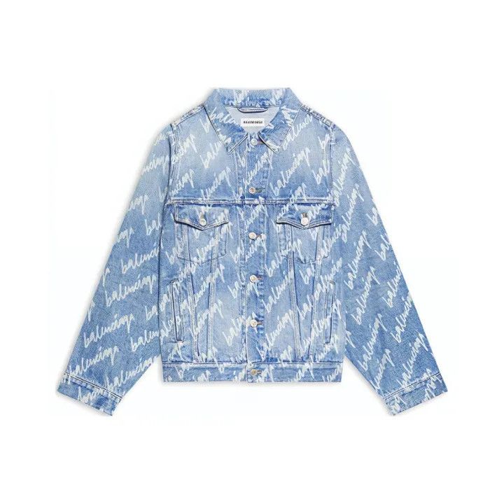 Balenciaga Balenciaga Logo Printed Denim Jacket 0079 Size S / US 4 / IT 40 - 1 Thumbnail