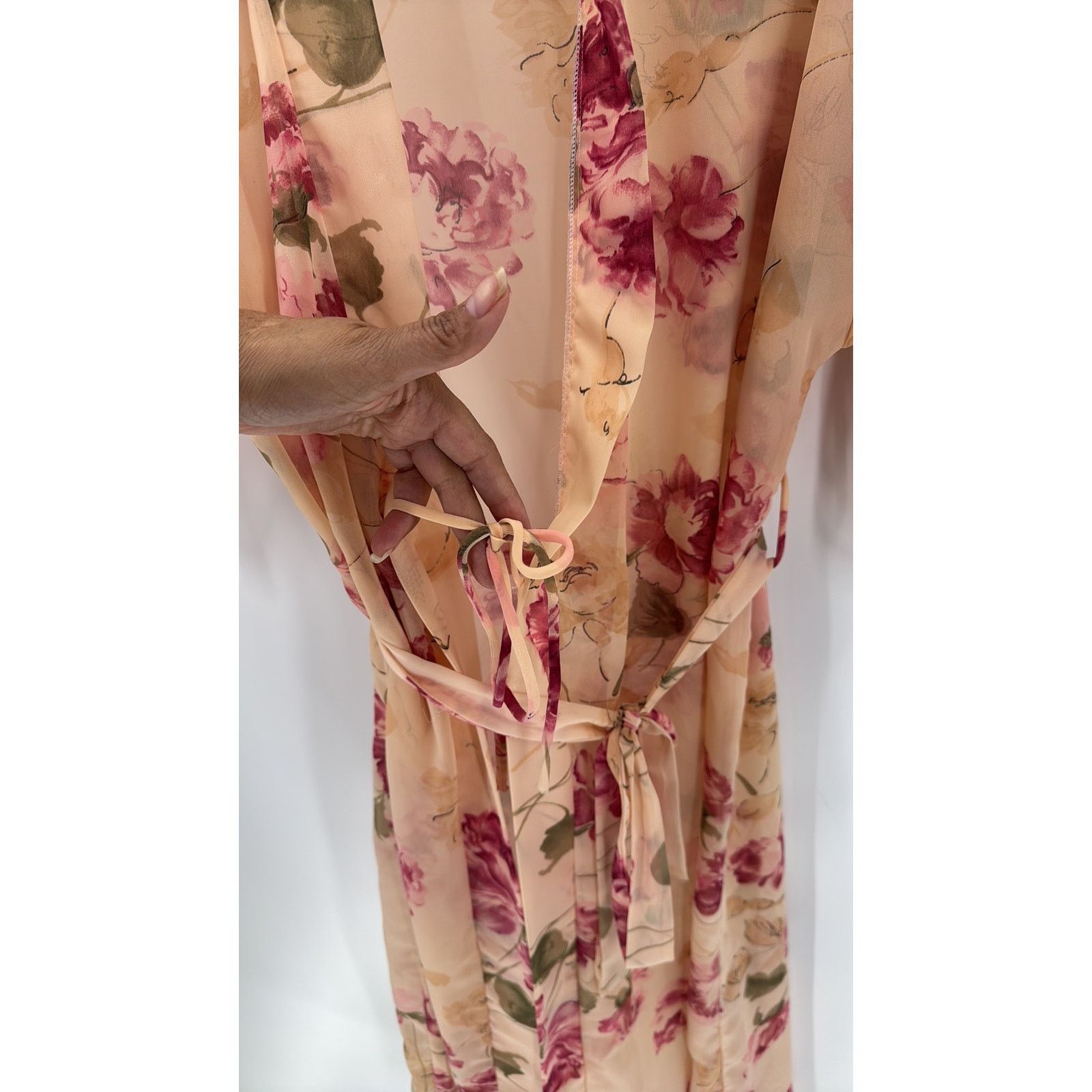 Vintage Vintage 80s pink floral sheer kimono sleeves robe size s/m Size ONE SIZE - 6 Thumbnail