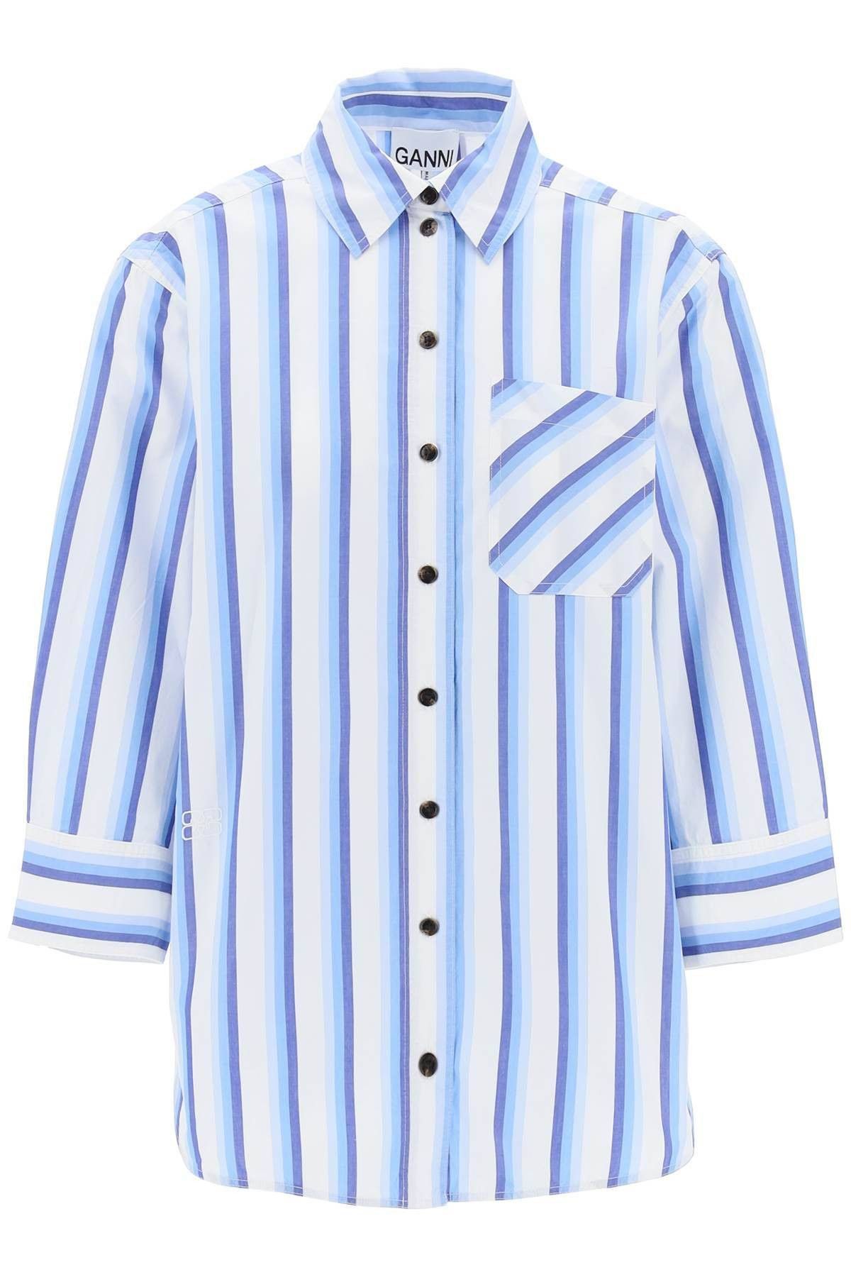 image of Ganni "oversized Striped Poplin Shirt Size Eu 36 For Women in Bianco