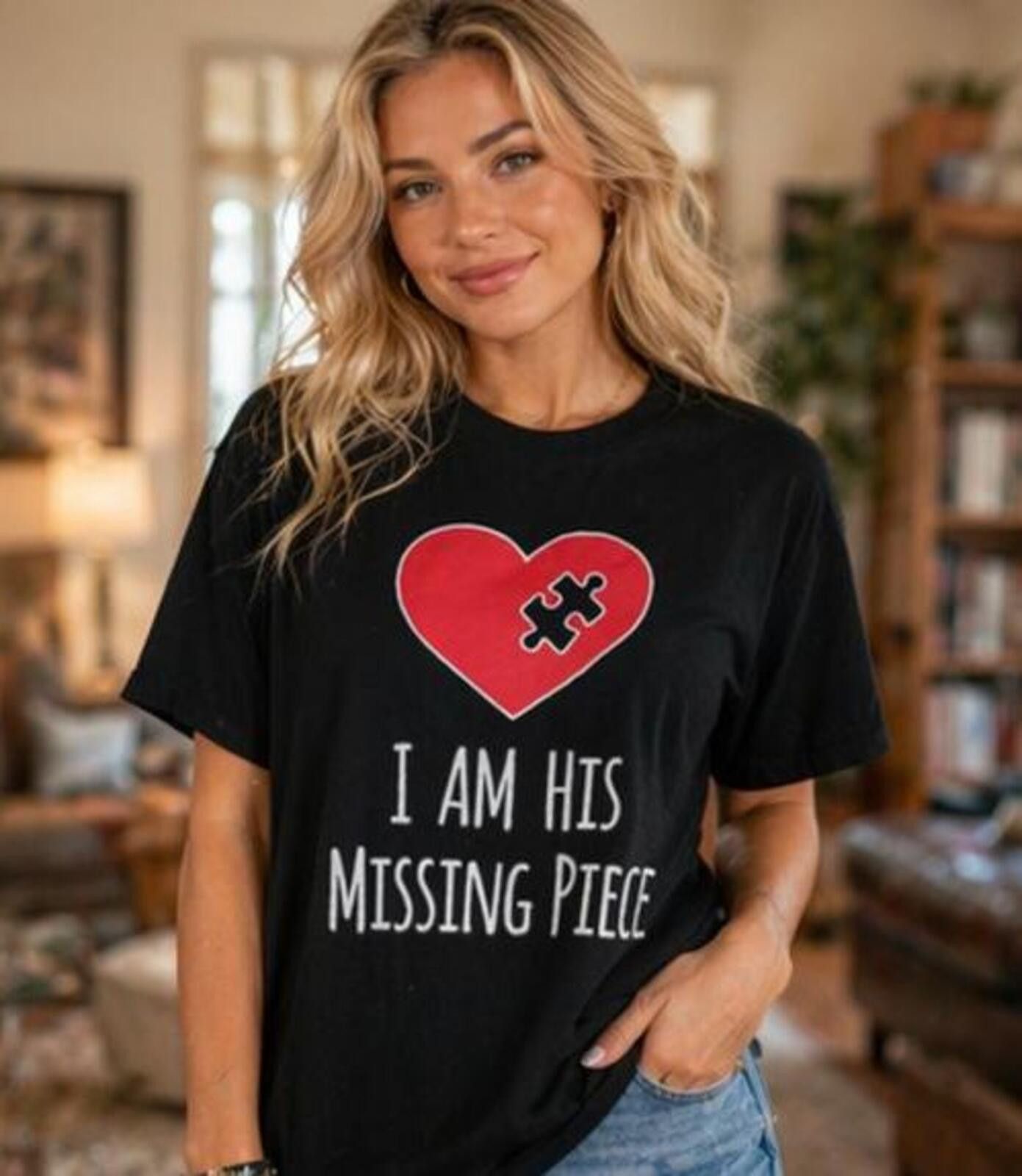 Gildan Autism Awareness Black 'I Am His Missing Piece' T Shirt Sz S Size ONE SIZE - 1 Thumbnail