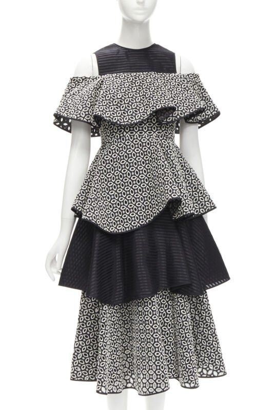 HUISHAN ZHANG HUISHAN ZHANG black white eyelet embroidery anglais cold shoulder dress US2 XS Size S / US 4 / IT 40 - 1 Thumbnail