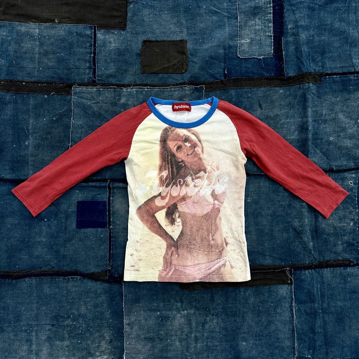image of Hysteric Glamour x Vintage 80's Hysteric Bikini Naked Hot Girl Nude Long Sleeve Tee in Blue White R