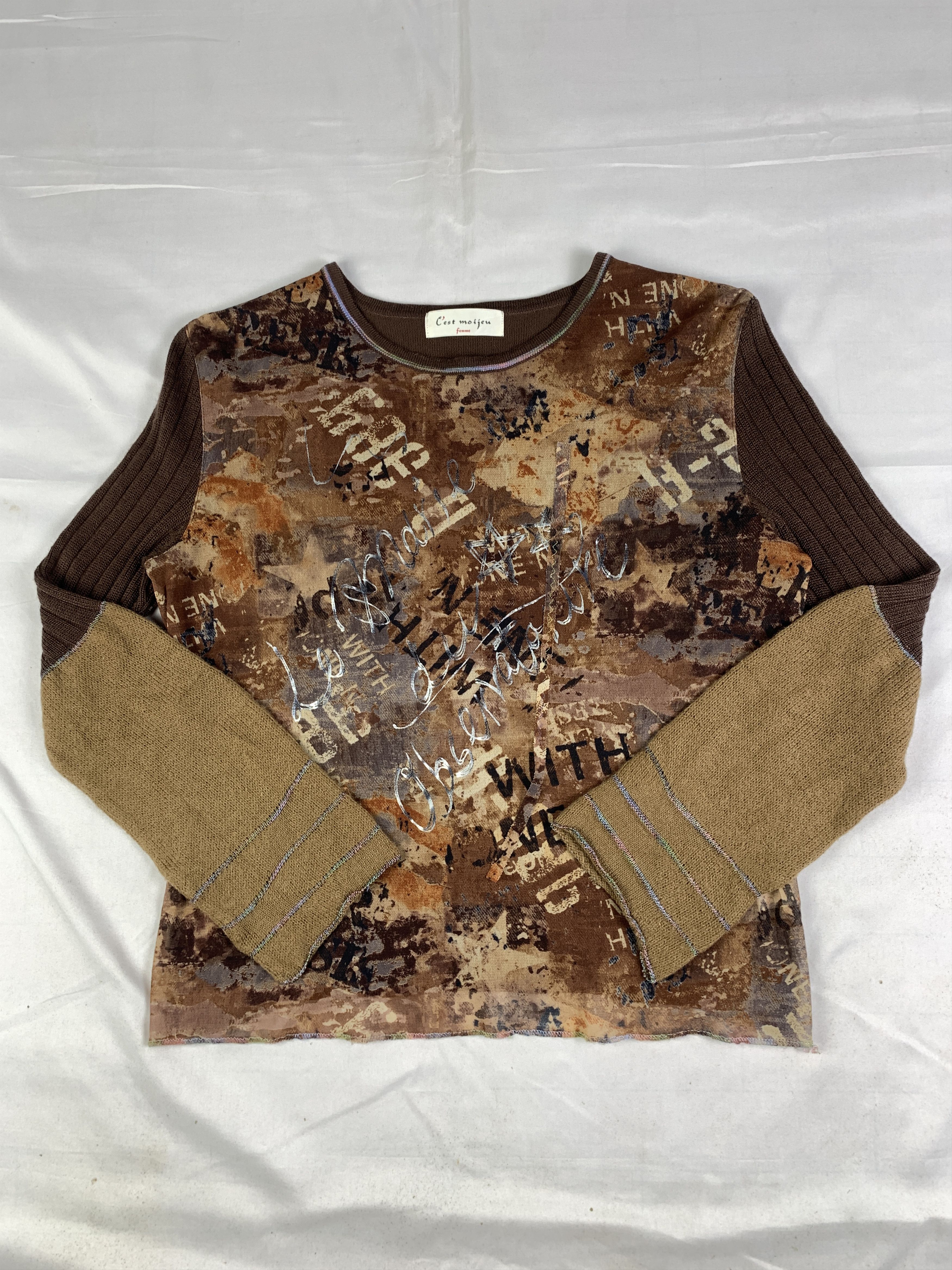 Japanese Brand C'est moijeu Brown Flare Sleeve Knitted Mesh Top (M) Size M / US 6-8 / IT 42-44 - 1 Thumbnail