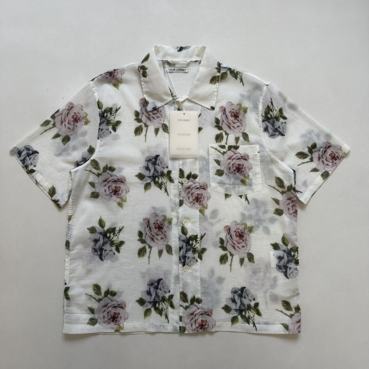 Our Legacy White Cotton Voile ‘Rose Print’ Box Shirt Size US S / EU 44-46 / 1 - 3 Thumbnail