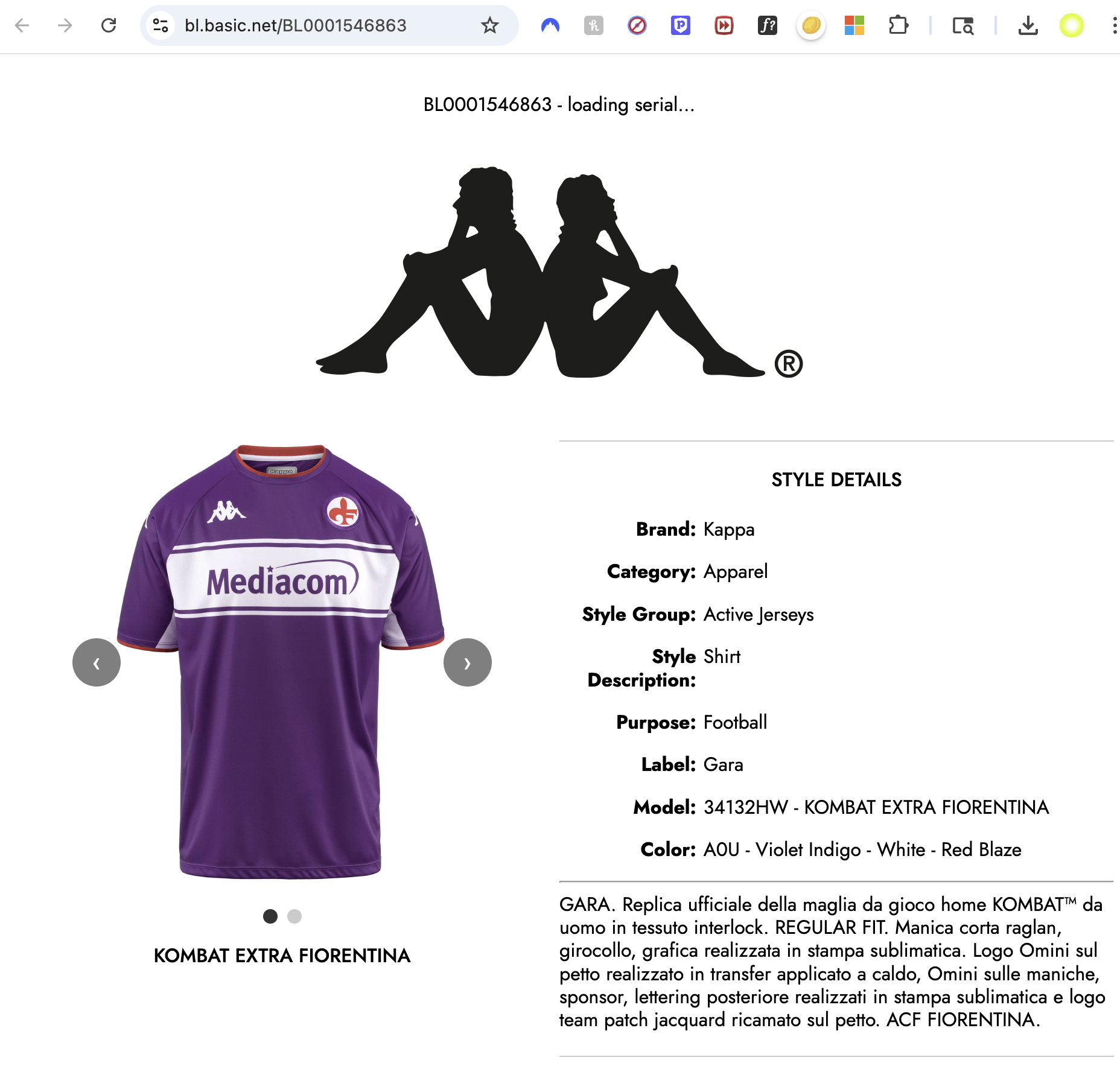 Kappa Fiorentina Kappa Large Home Men’s Jersey Size US L / EU 52-54 / 3 - 3 Thumbnail