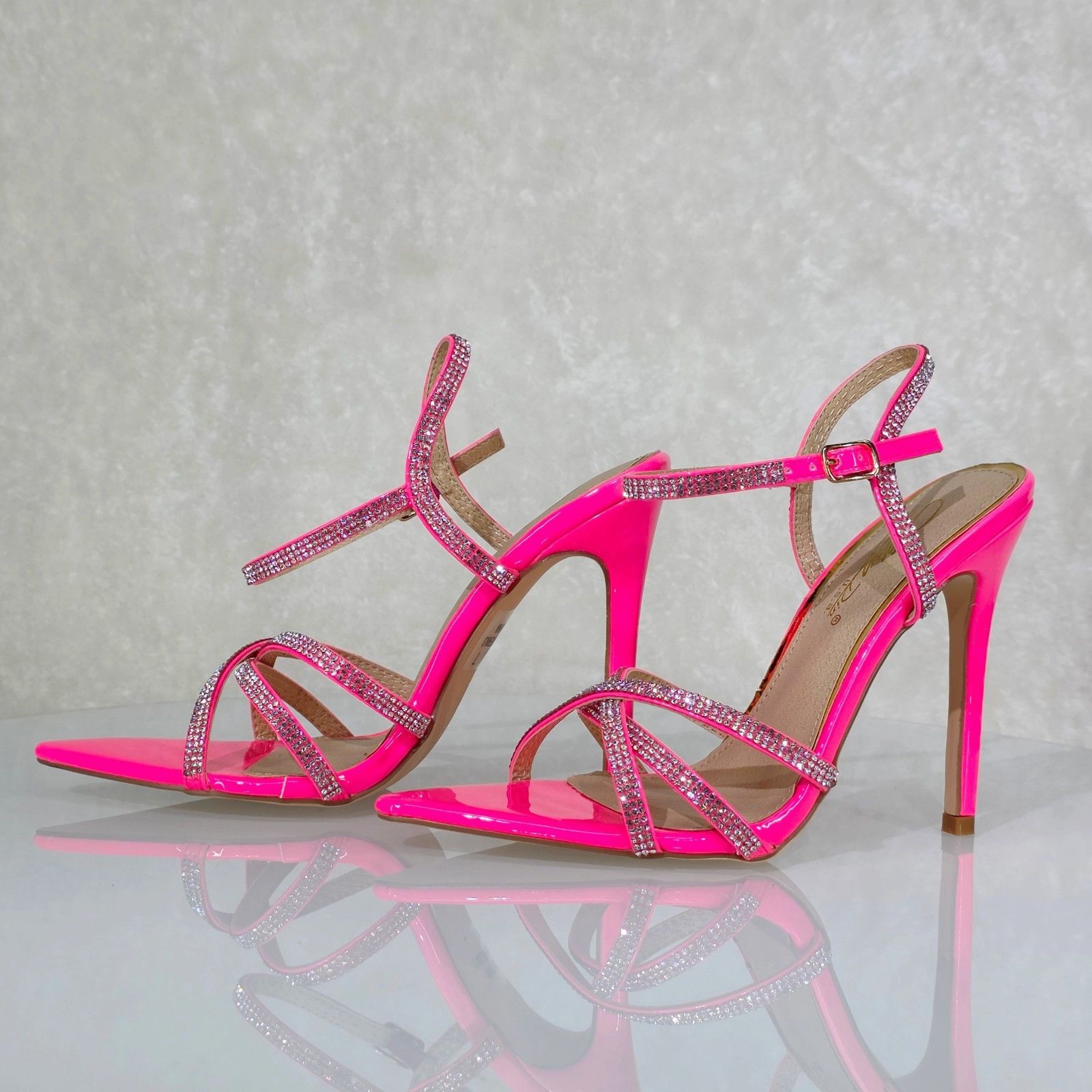 Other Marge Neon Hot Pink Patent Rhinestone High Heels Evening Par Size US 10 / IT 40 - 2 Thumbnail