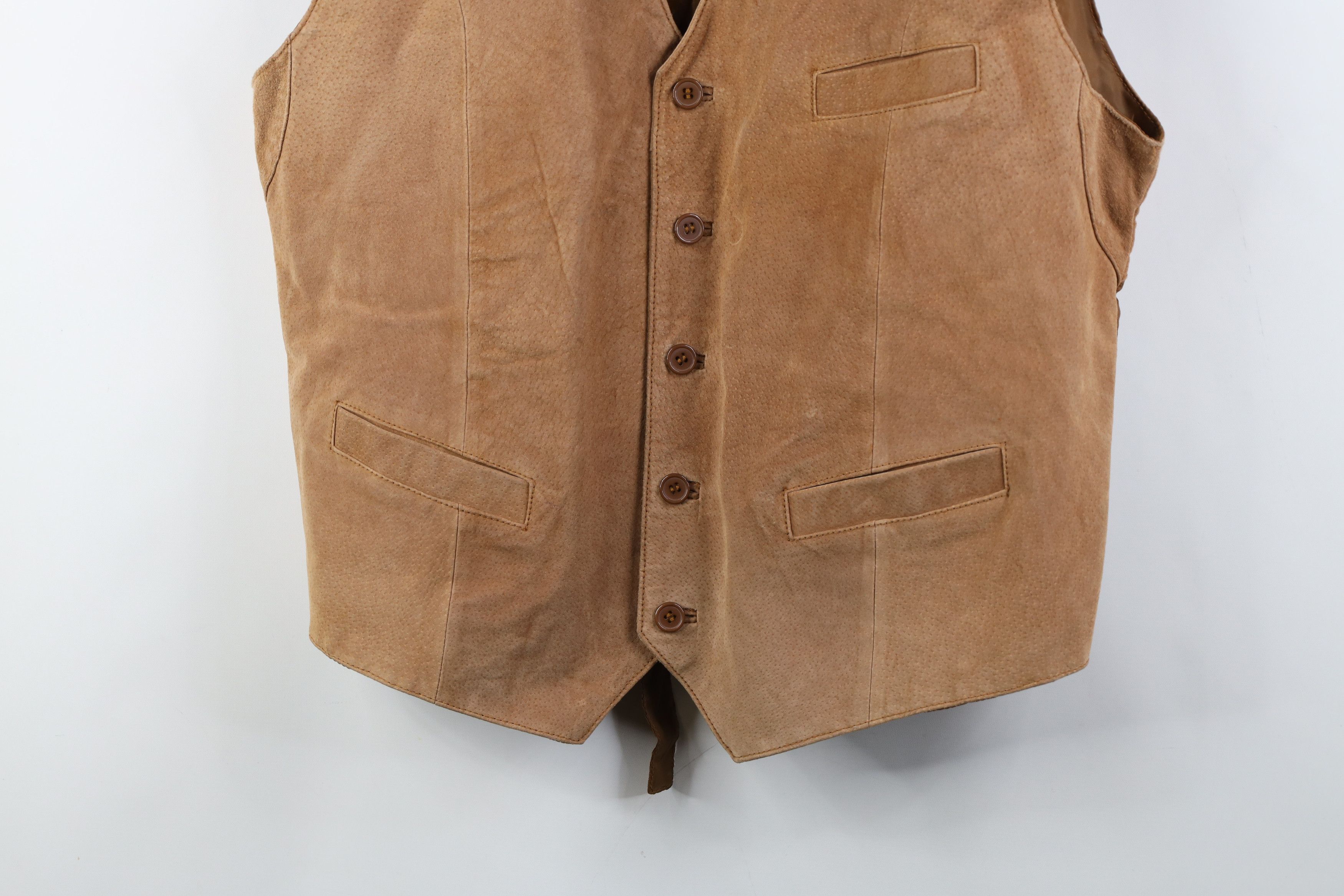 Vintage Vintage 90s Streetwear Back Suede Leather Vest Jacket Brown Size US XL / EU 56 / 4 - 3 Thumbnail