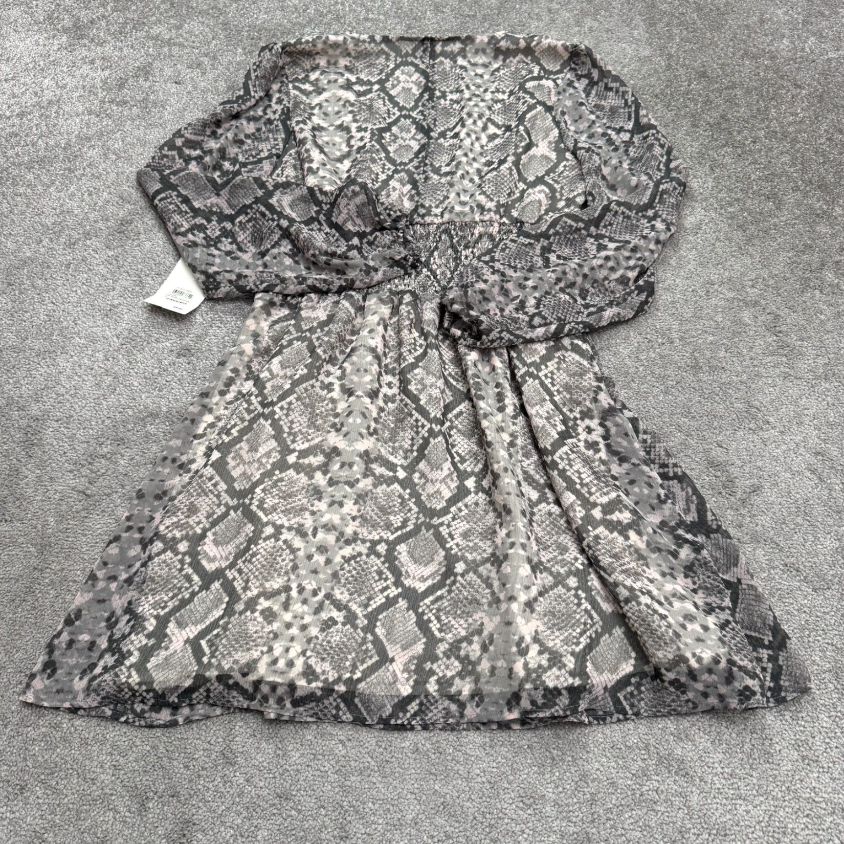 knee length dresses for ladies London Times Long Sleeve Printed Ruffle Maxi Dr ESS, Size XL, Black Grey main image 0