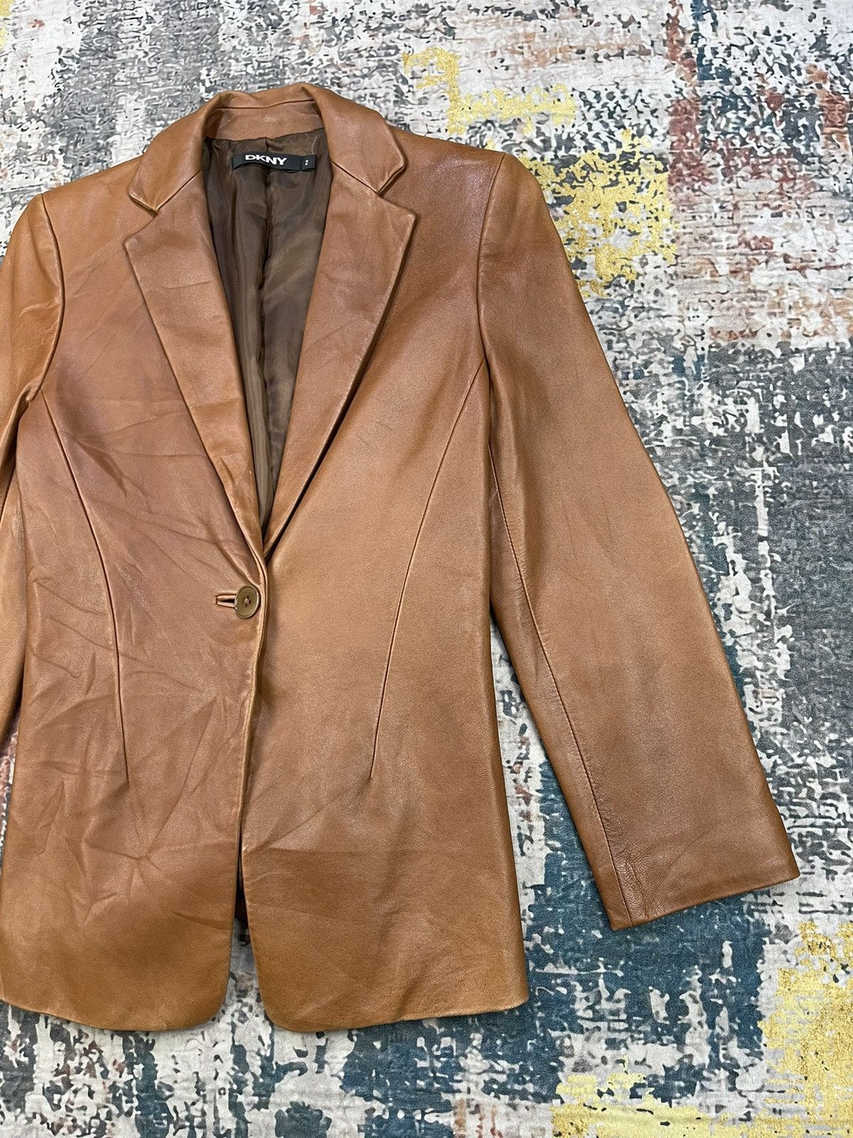 DKNY DKNY Sheepskin Single Breasted Leather Blazer Size XS / US 0-2 / IT 36-38 - 3 Thumbnail