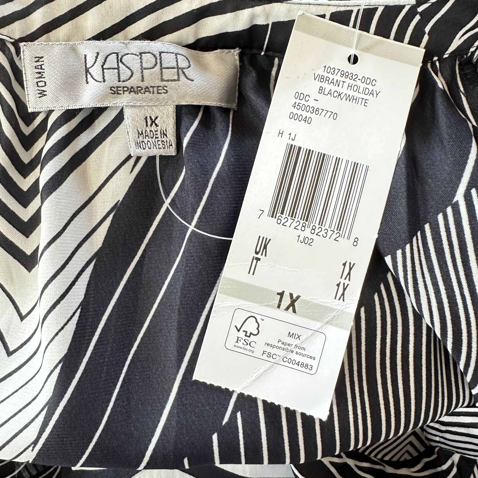Kasper Kasper Women's Black & White Geometric Print Long Sleeve Pul Size XL / US 12-14 / IT 48-50 - 6 Thumbnail