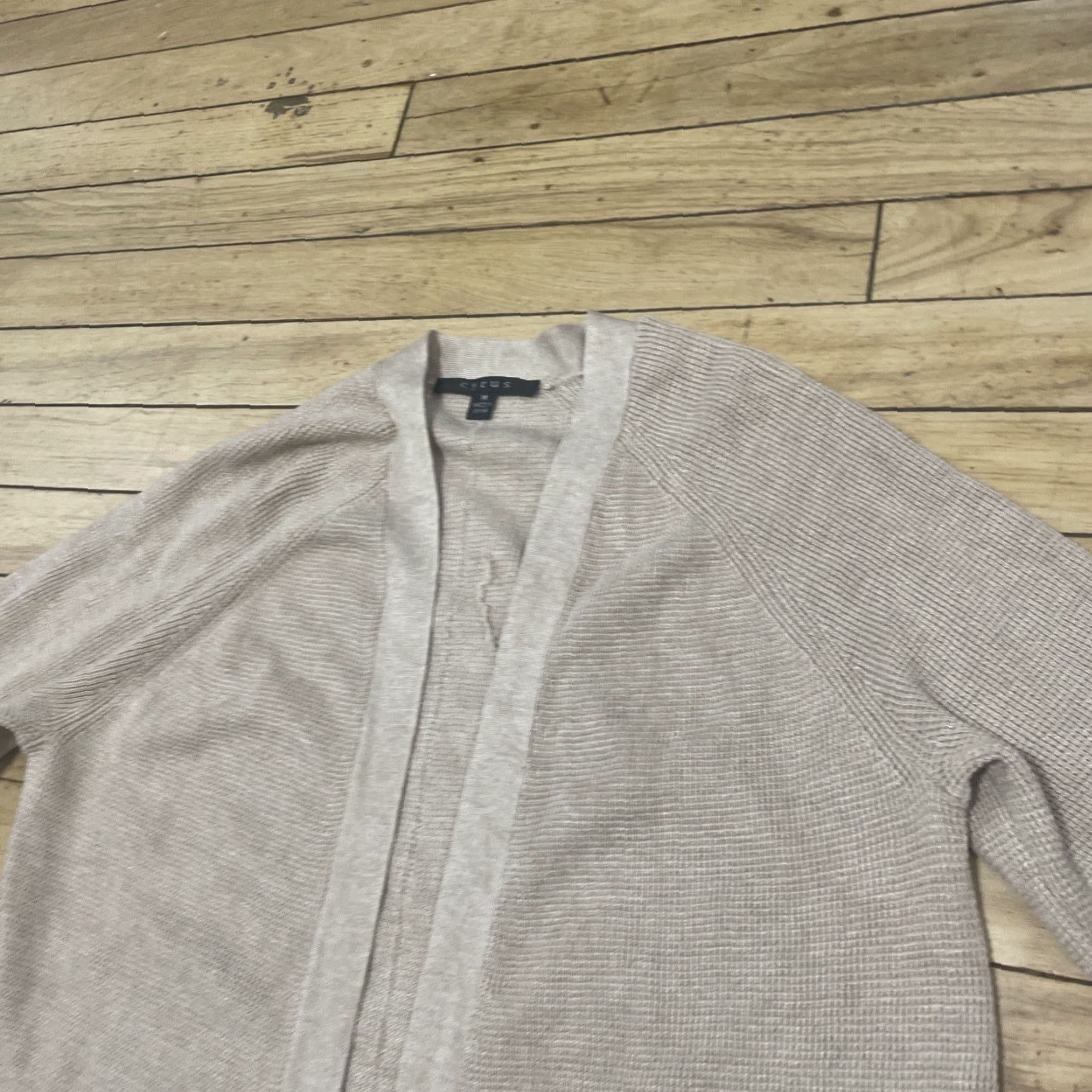 Vintage Cyrus Women M Open Front Cardigan Sweater Beige Tan Longline Chore Pockets Boho Size M / US 6-8 / IT 42-44 - 6 Thumbnail