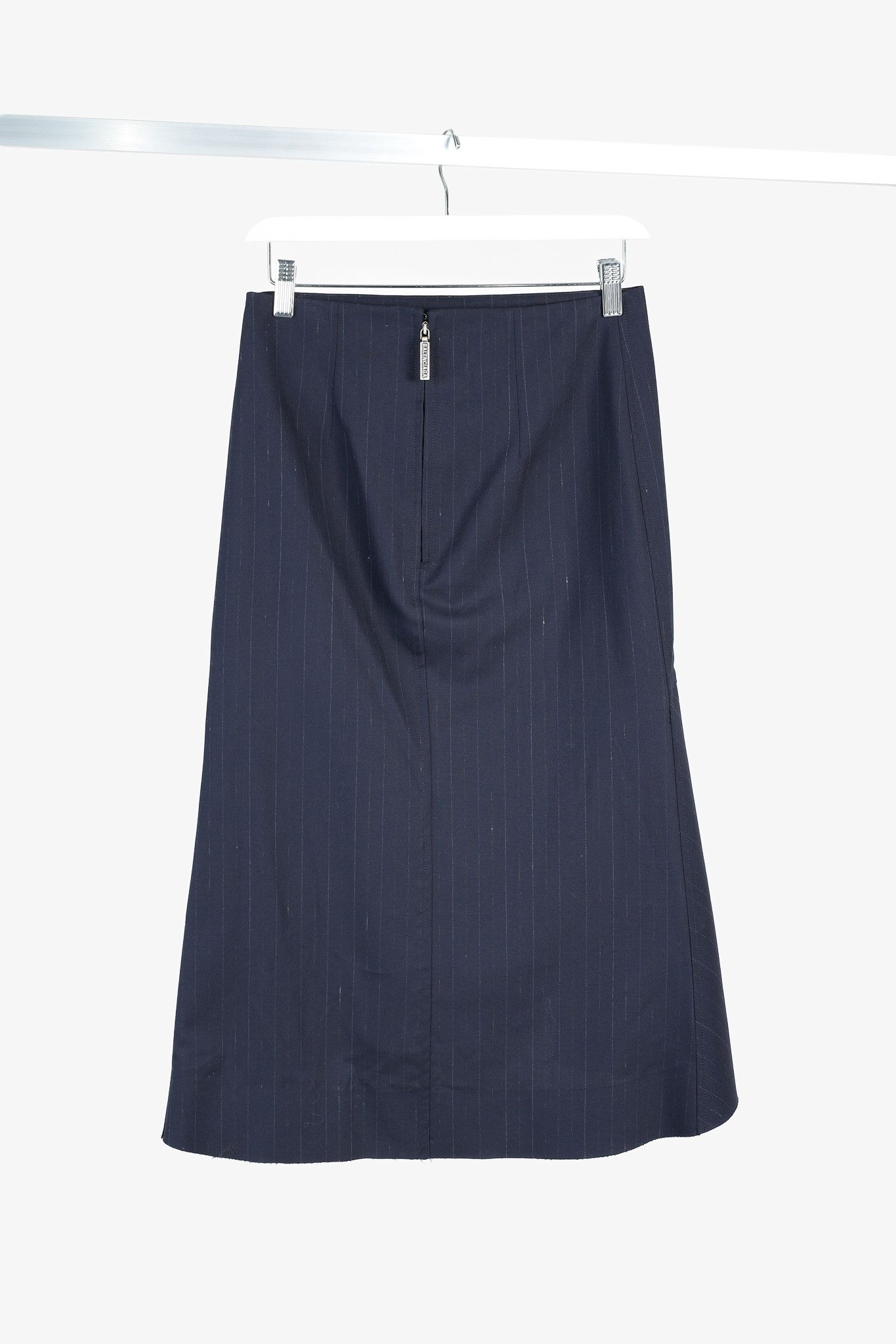 Balenciaga Balenciaga 2019 Navy Chalk Pinstripe Wool Trumpet Skirt Size 26" / US 2 / IT 38 - 2 Thumbnail