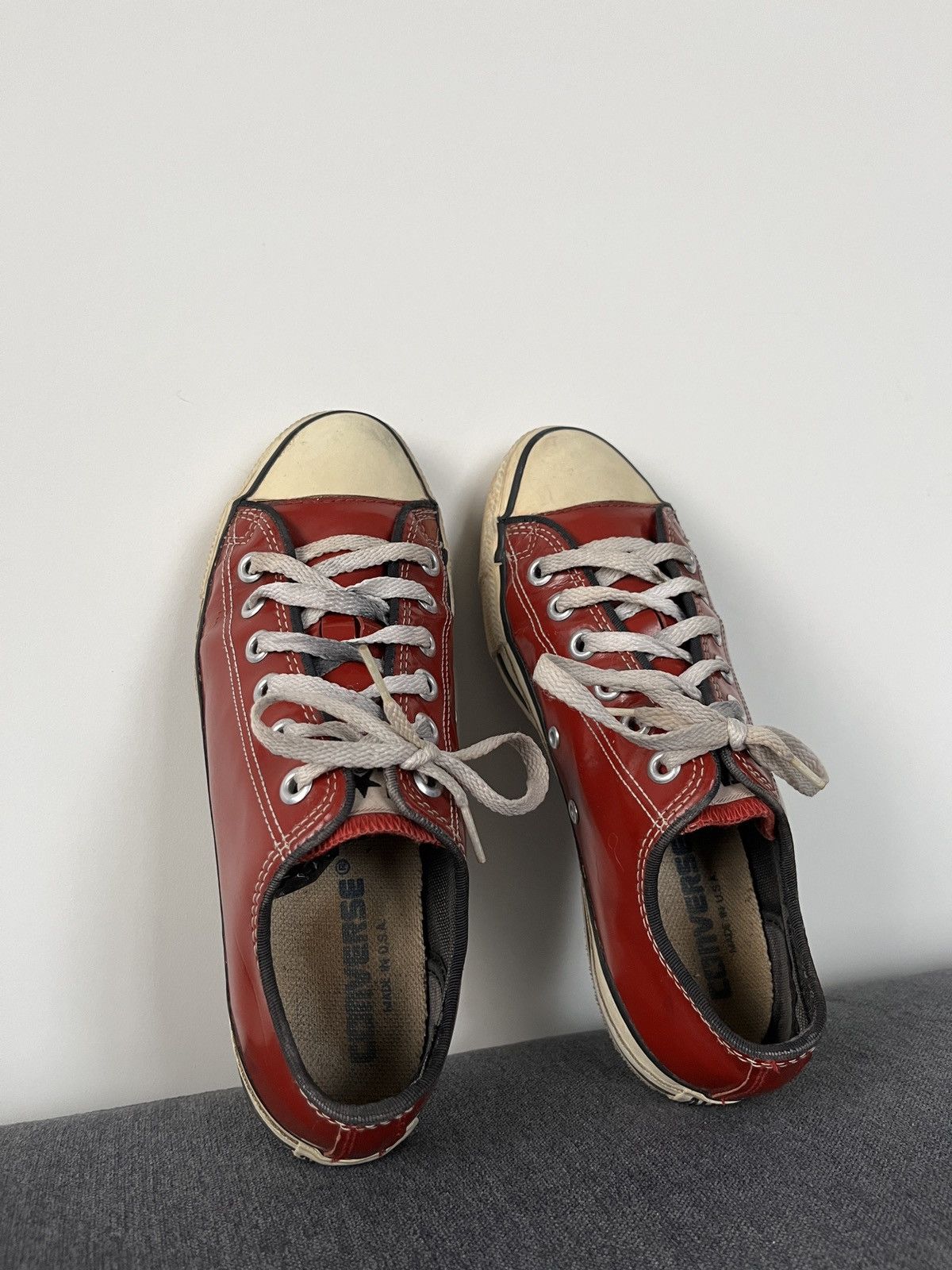 Converse × Vintage 90's Made in USA Converse Red Glossy Patent Leather Sneakers Size US 5.5 / IT 35.5 - 6 Thumbnail