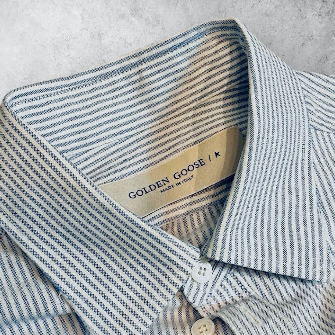 Golden Goose GOLDEN GOOSE White & Light Blue Stripes Long Sleeves Shirt Size US M / EU 48-50 / 2 - 5 Thumbnail
