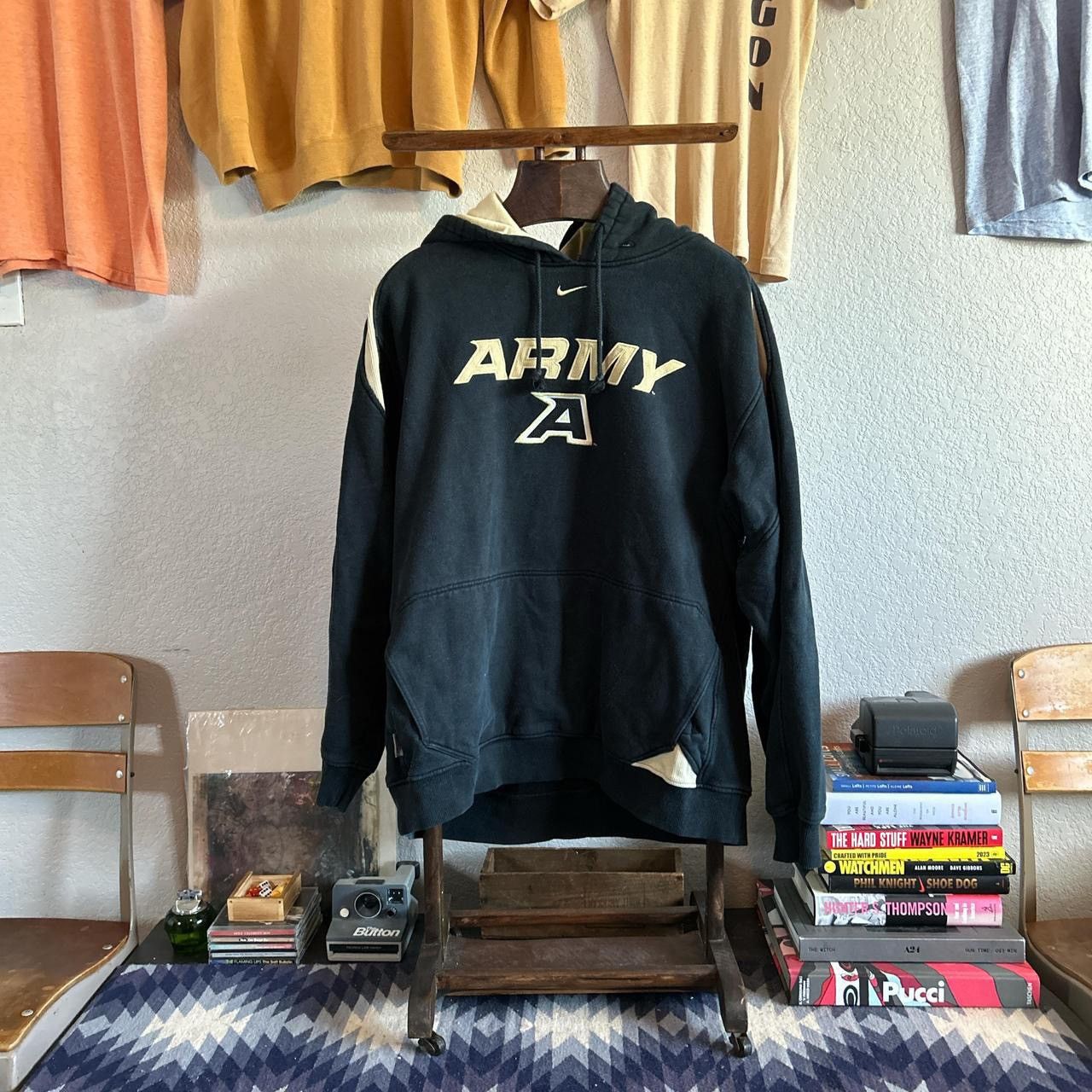 image of Y2K Nike Army Center Swoosh Hoodie In Black And Gold, Men's (Size XL)