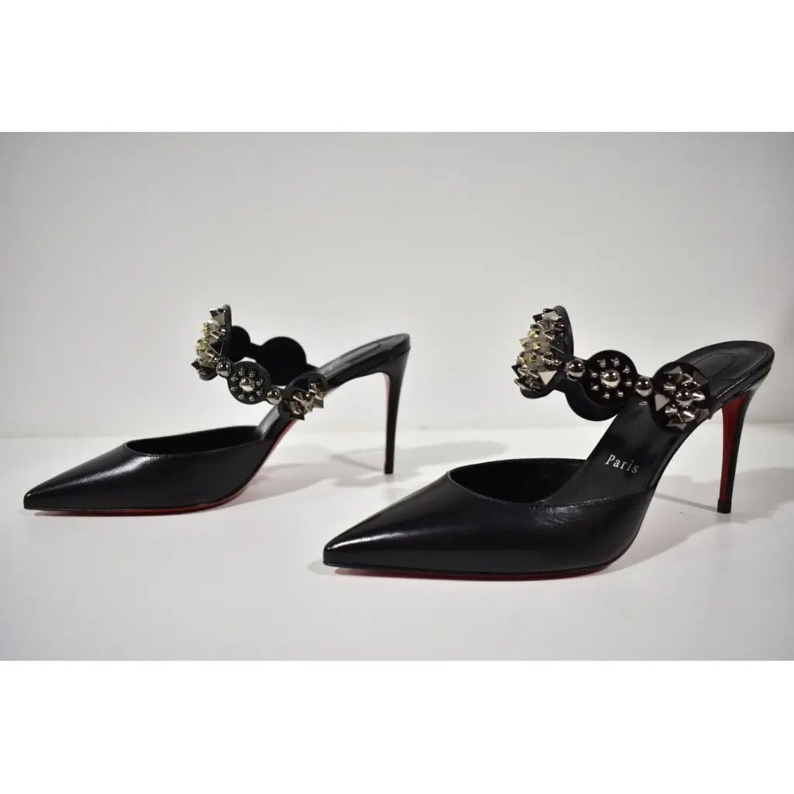Christian Louboutin Miss Goldora 85 Black Backless Sandal Mule Heel Pump 38 Size US 8 / IT 38 - 9 Thumbnail