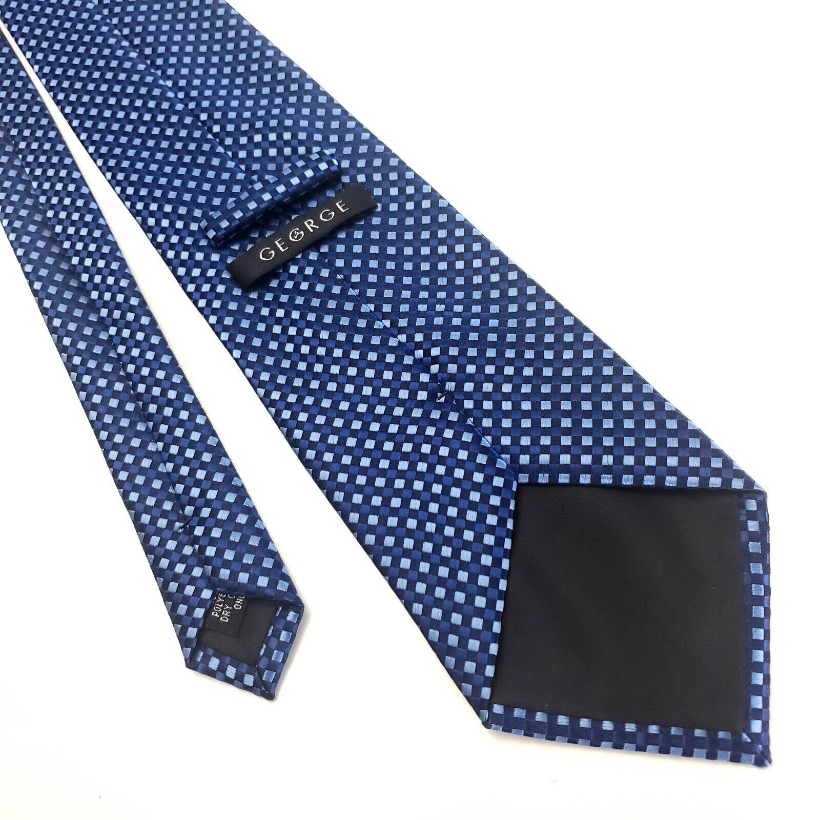 George George Blue White Polyester Tie Woven Check Size ONE SIZE - 3 Thumbnail