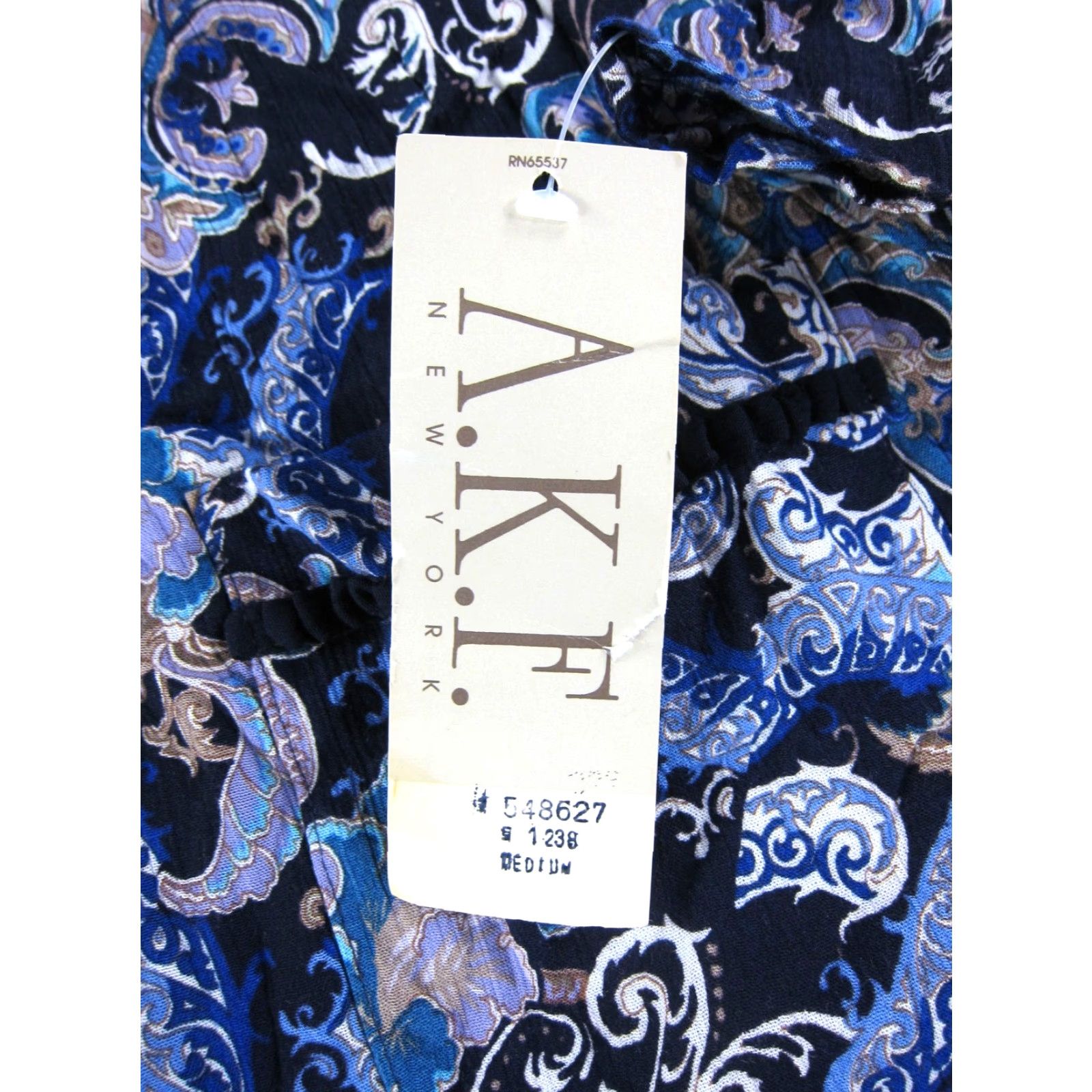 Vintage VINTAGE A.K.F. New York Blouse Shirt M Blue Paisley 80s 90s Floral Rayon Short Sleeve Womens Size M / US 6-8 / IT 42-44 - 4 Thumbnail