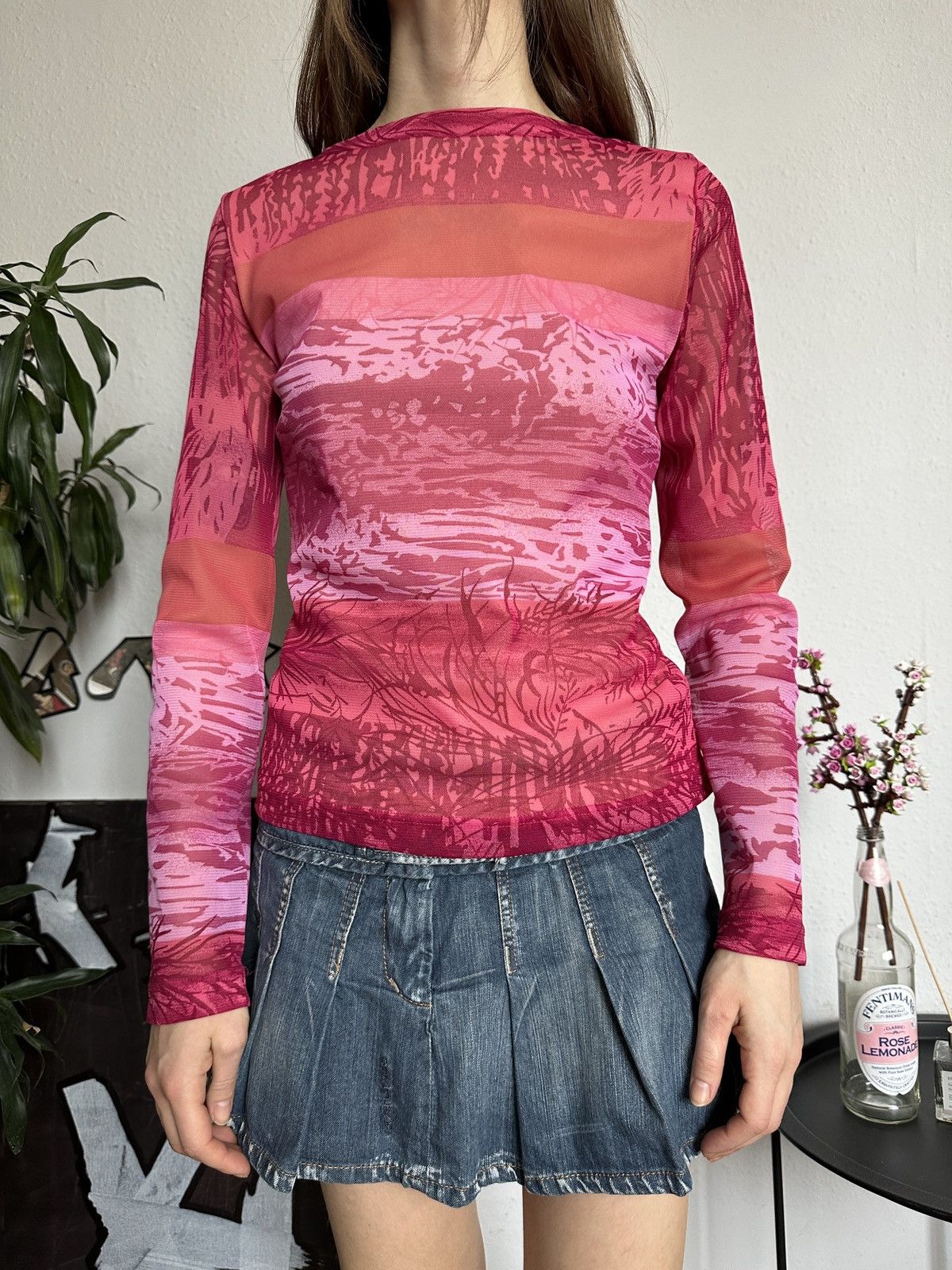 Seditionaries Vintage Printed Mesh Graphic Abstract y2k Long Sleeve Size XS / US 0-2 / IT 36-38 - 3 Thumbnail