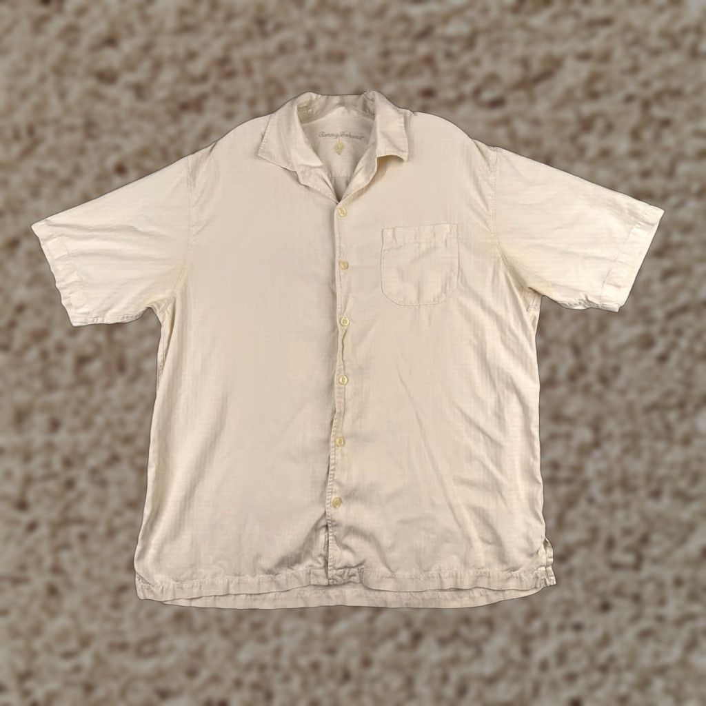 Tommy Bahama Tommy Bahama Shirt Men Large Ivory Stripe 100% Silk Button Up Hawaiian Pocket Size US L / EU 52-54 / 3 - 1 Thumbnail