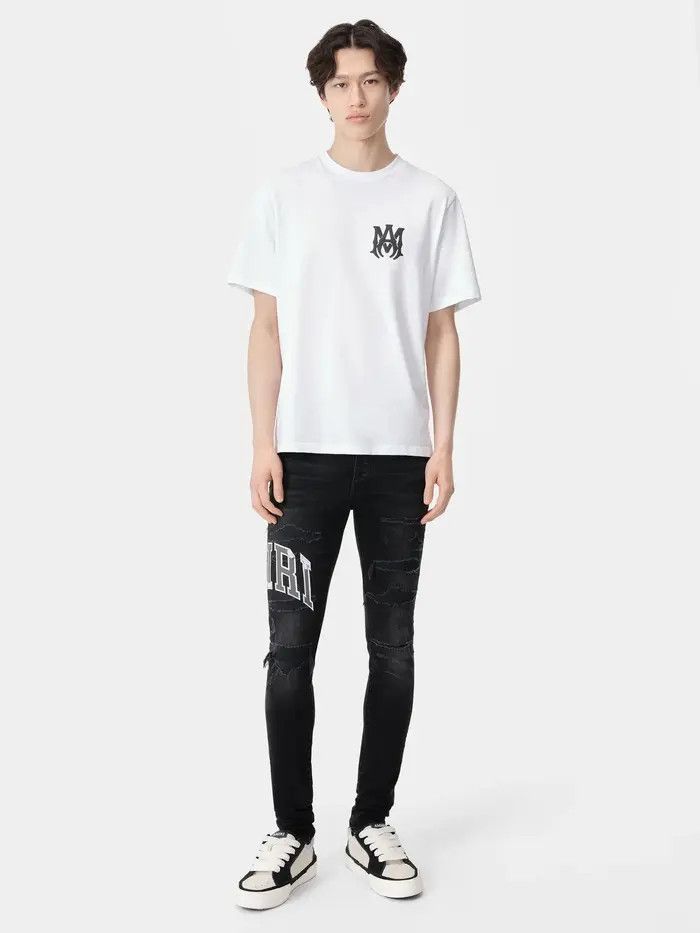 Amiri o1orln0326 Varsity Logo Repair Jeans in Black Size US 33 - 2 Thumbnail