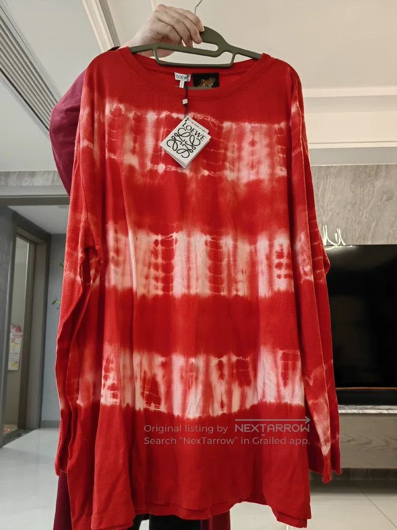 Loewe Loewe Red and White Tie-Dye Long Sleeve Silk T-Shirt, Size Size XL / US 12-14 / IT 48-50 - 1 Thumbnail