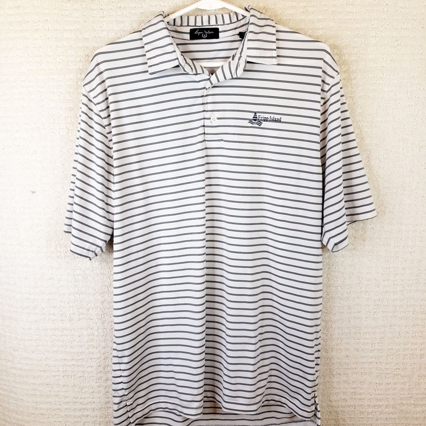 Vintage Byron Nelson Polo Mens M White Gray Striped Short Sleeve Shirt Golf Size US M / EU 48-50 / 2 - 2 Thumbnail