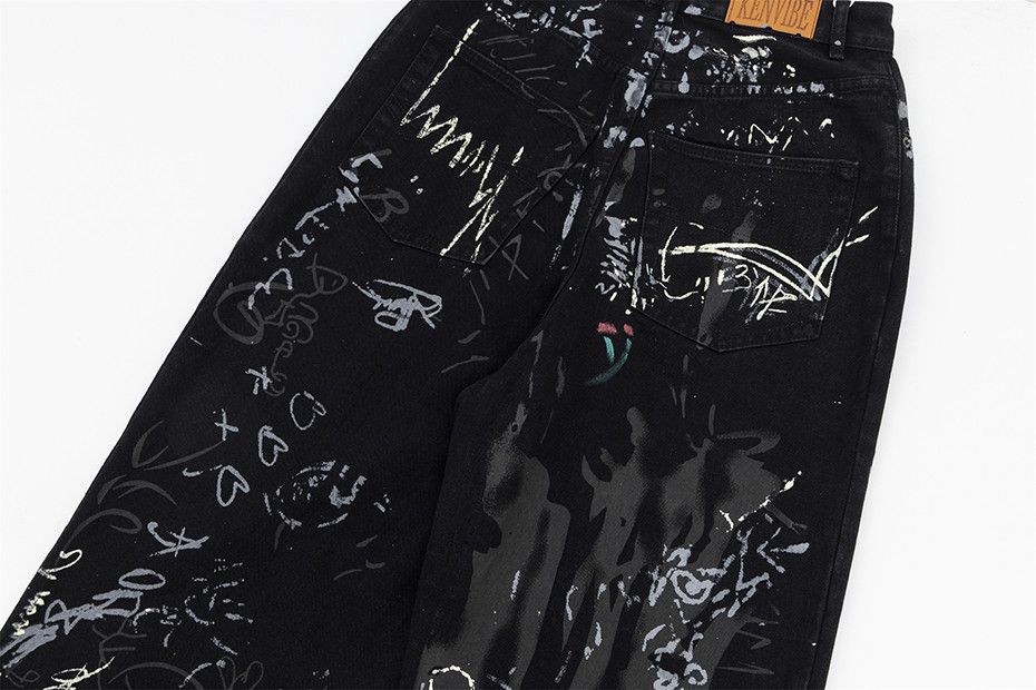 Japanese Brand × Jean × Vintage Baggy Jeans Graffiti Letter Black Loose Size US 29 - 10 Thumbnail