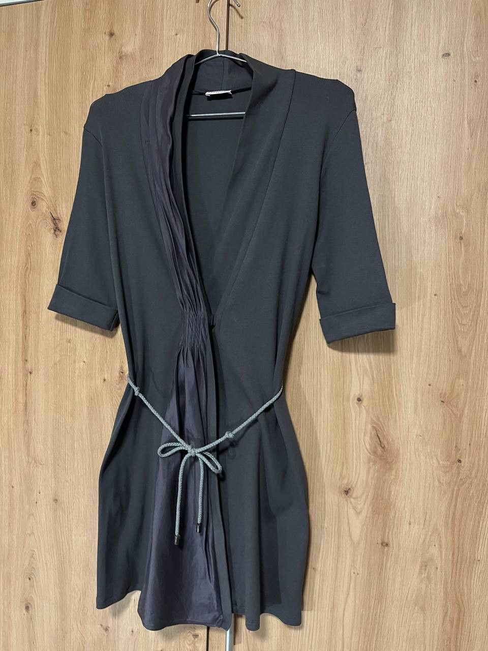 Brunello Cucinelli Brunello Cucinelli Gray Cotton Short Sleeve Top Midi Dress Size L / US 10 / IT 46 - 2 Thumbnail