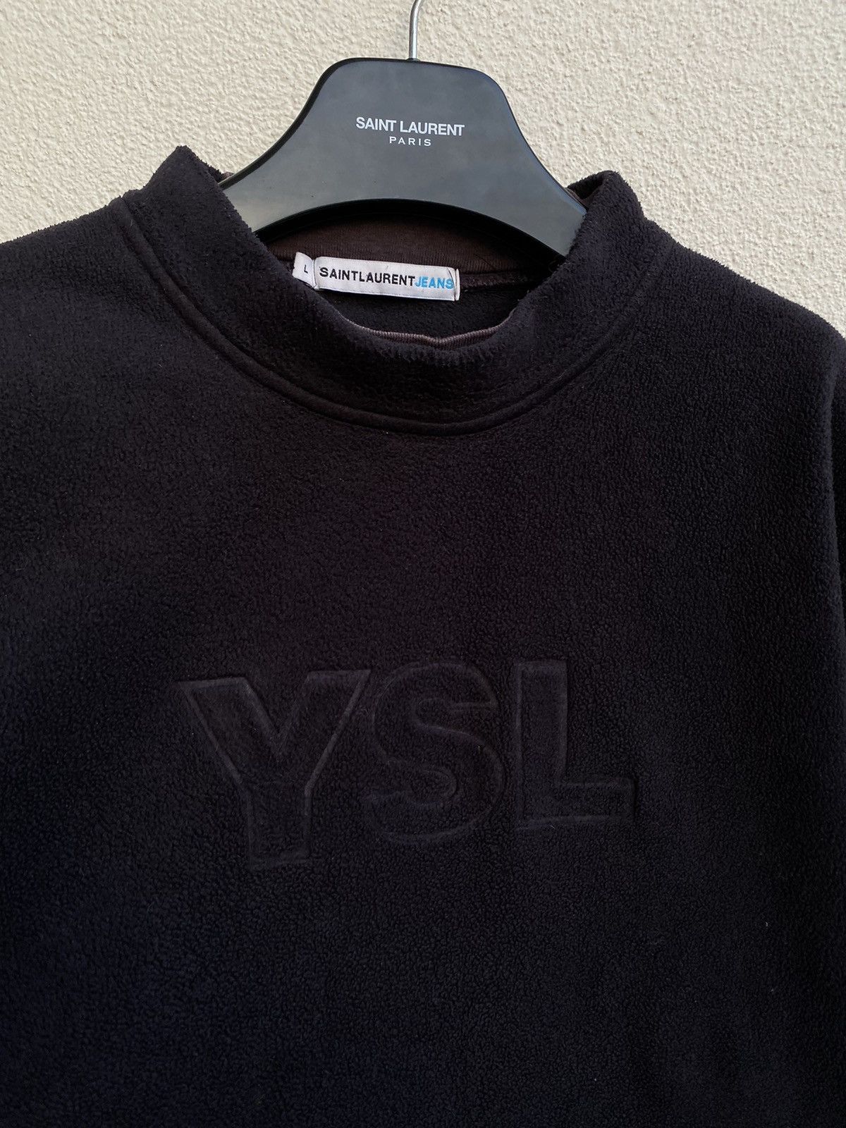 Yves Saint Laurent Fleece YSL Sweatshirt Black Big Logo YSL Sweater Size US L / EU 52-54 / 3 - 3 Thumbnail