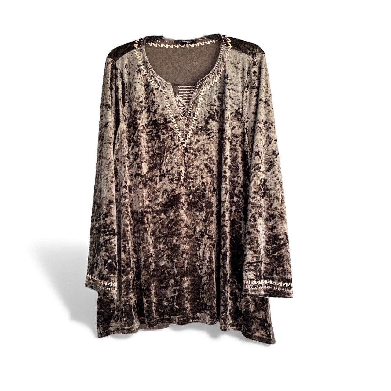 Other Andrée by Unit crushed velvet embroidered tunic blouse Size L / US 10 / IT 46 - 4 Thumbnail