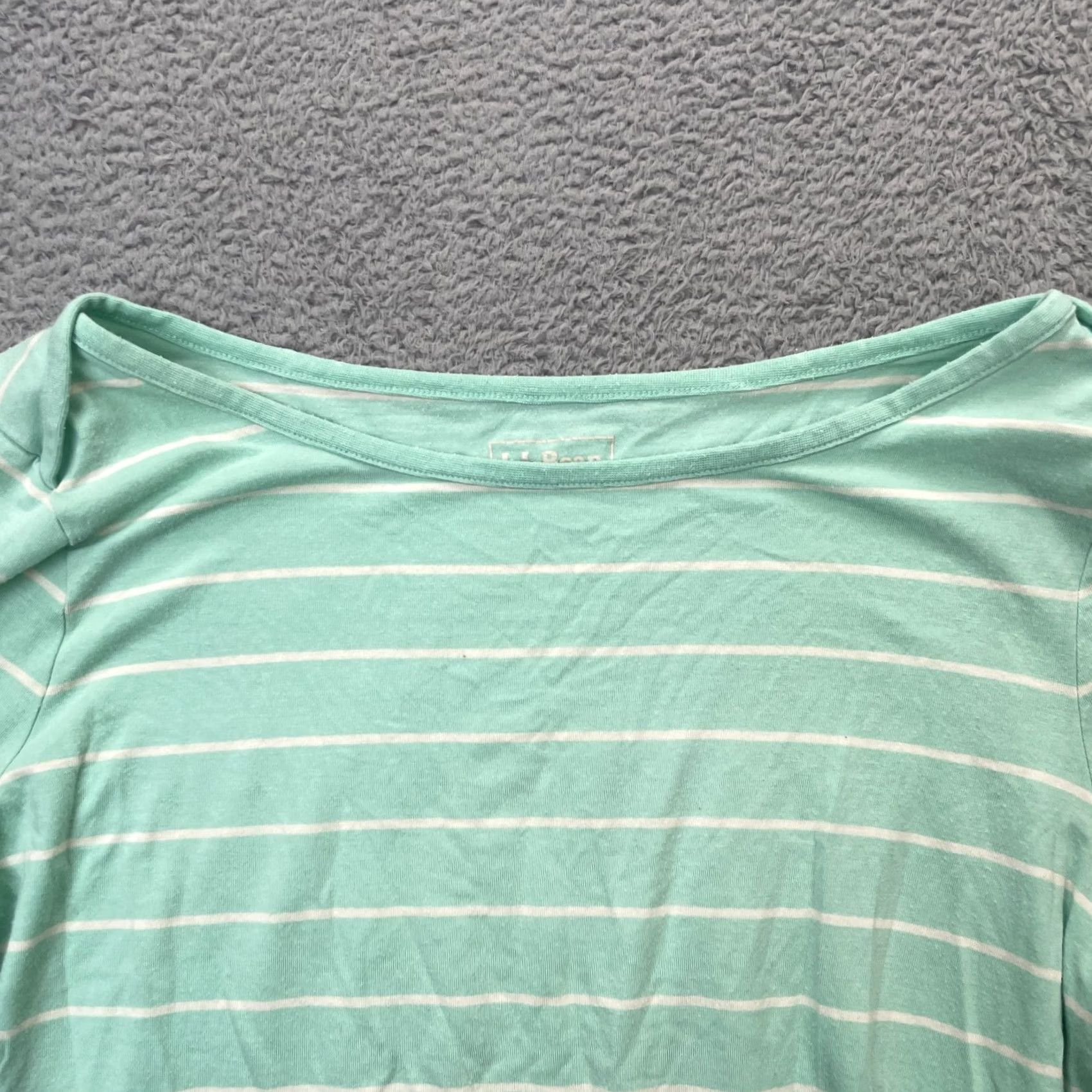 Vintage LL Bean Shirt Womens Medium Green Striped Stretch Three Quarter Sleeve Boat Neck Size M / US 6-8 / IT 42-44 - 5 Thumbnail