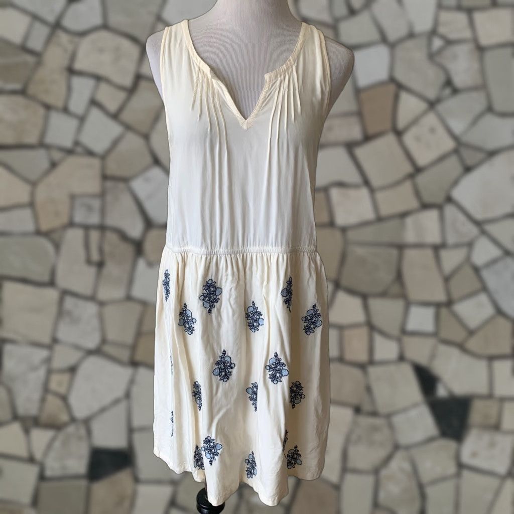 Vintage Caslon Floral Tank Dress V-Neck Knee Length Small White Women |  Grailed