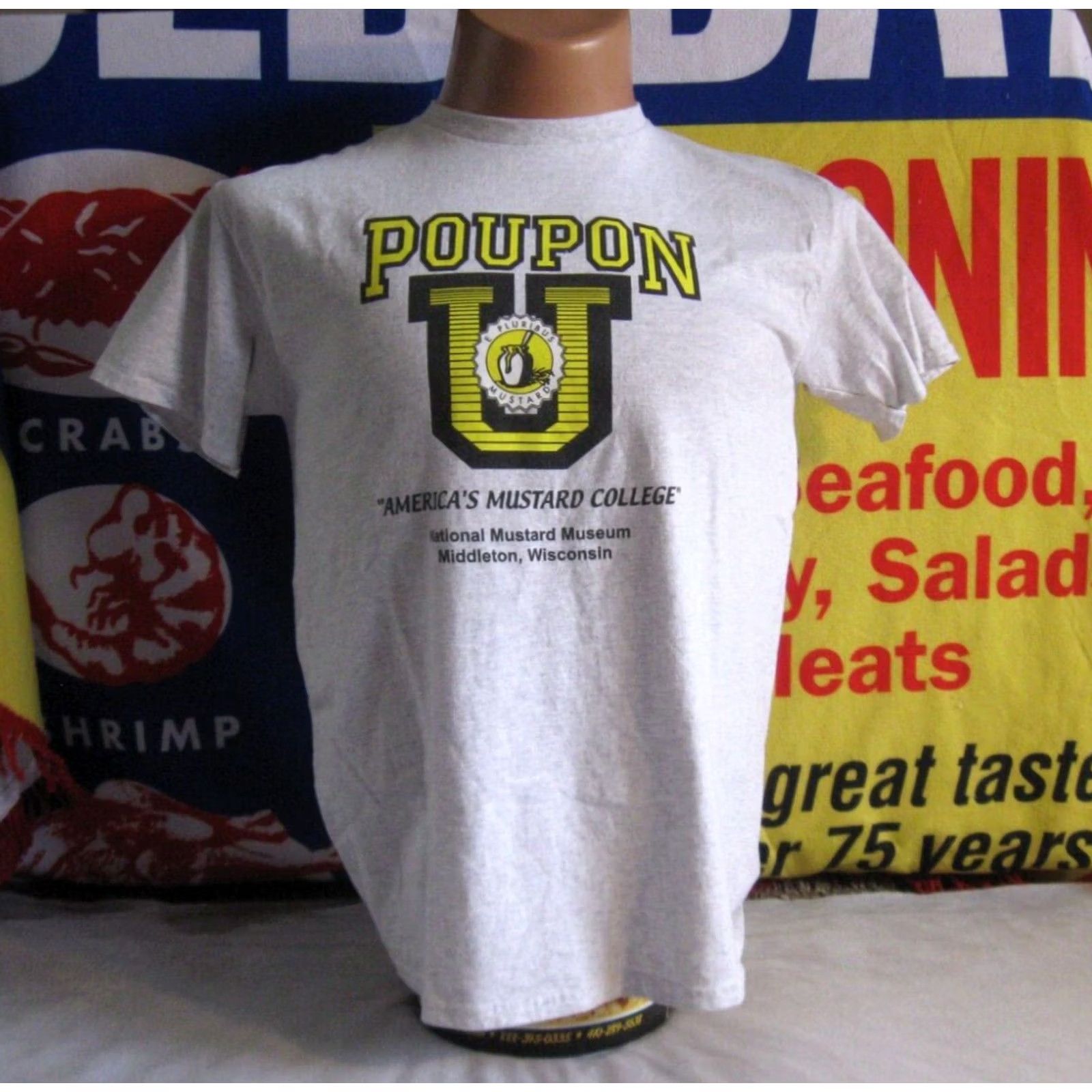 Gildan VINTAGE Gildan T-Shirt Men M Gray USA Mustard College Museum Poupon U National Size US M / EU 48-50 / 2 - 2 Thumbnail