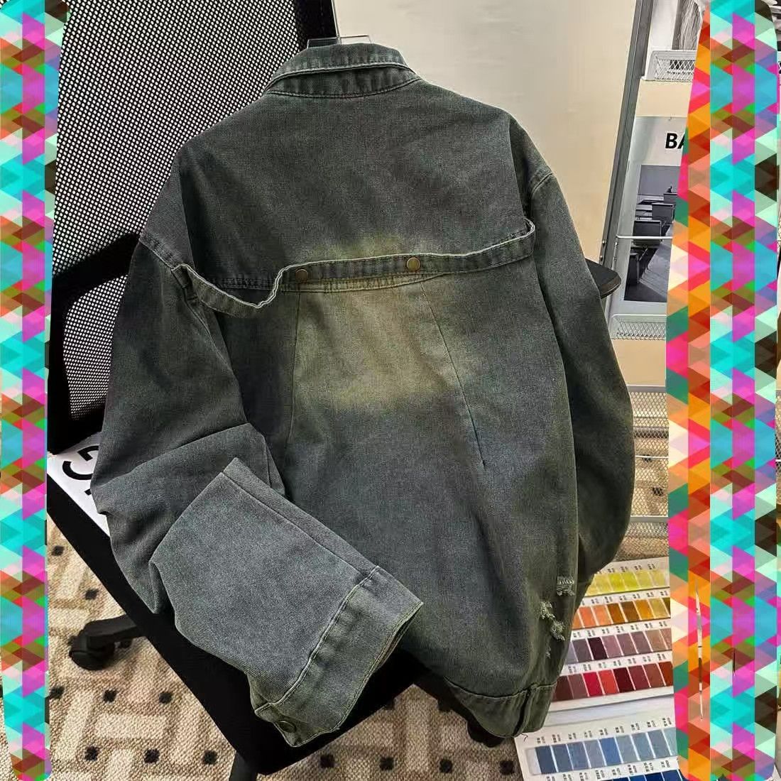 Vintage Olive Washed Denim Jacket with Contrast Stripe Details Size US M / EU 48-50 / 2 - 3 Thumbnail