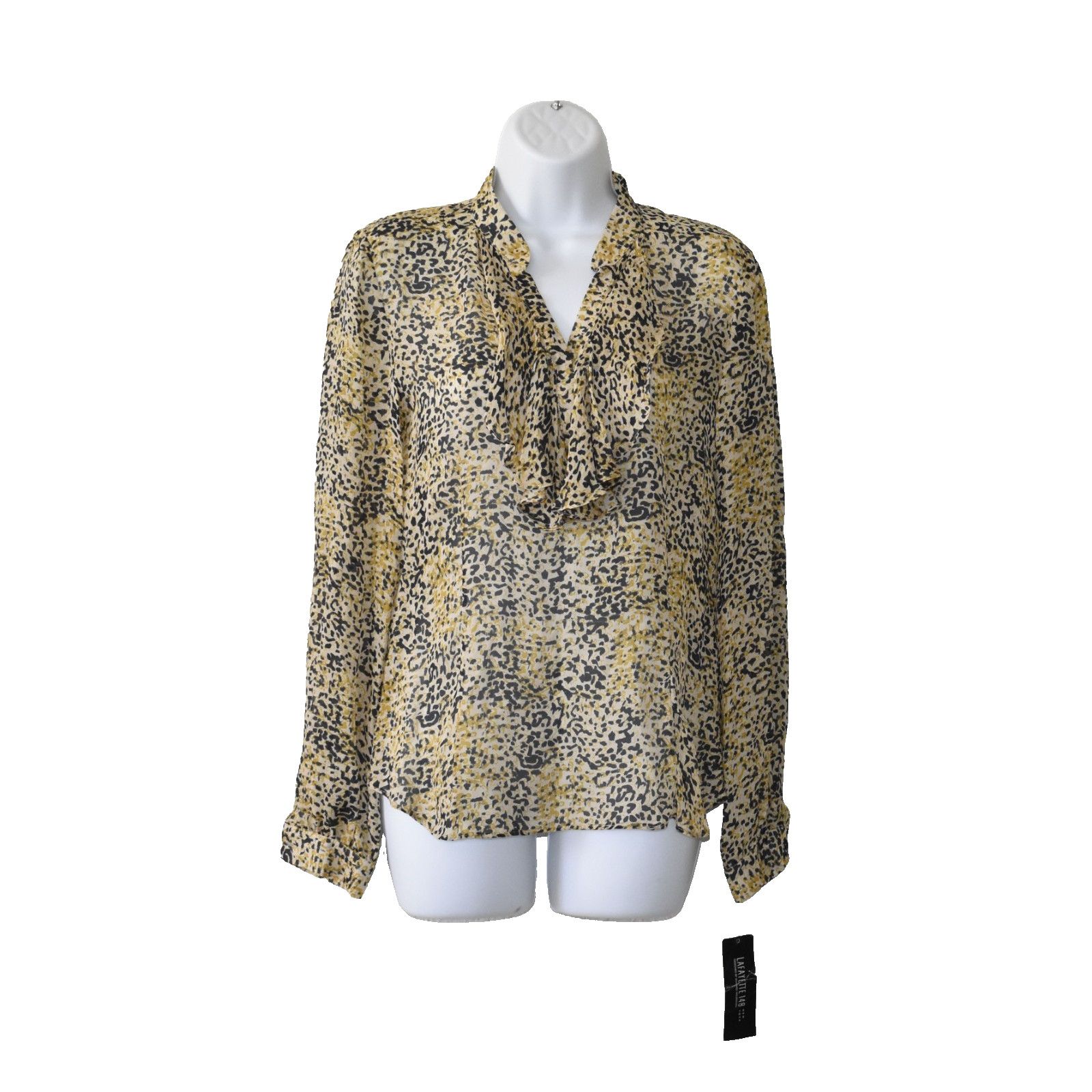 Lafayette 148 NEW LAFAYETTE 148 Leopard Print 100% Silk Ruffle Blouse Sz 0 Size XS / US 0-2 / IT 36-38 - 1 Thumbnail