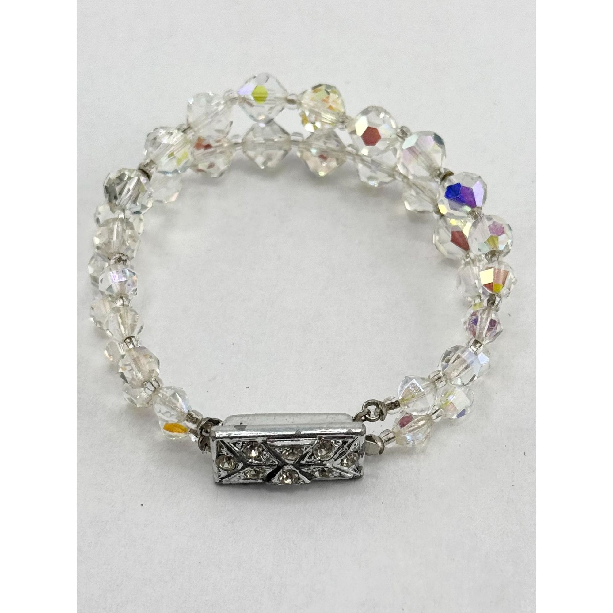 Vintage Vintage estate rhinestone AB crystal double strand Bracelet Size ONE SIZE - 3 Thumbnail